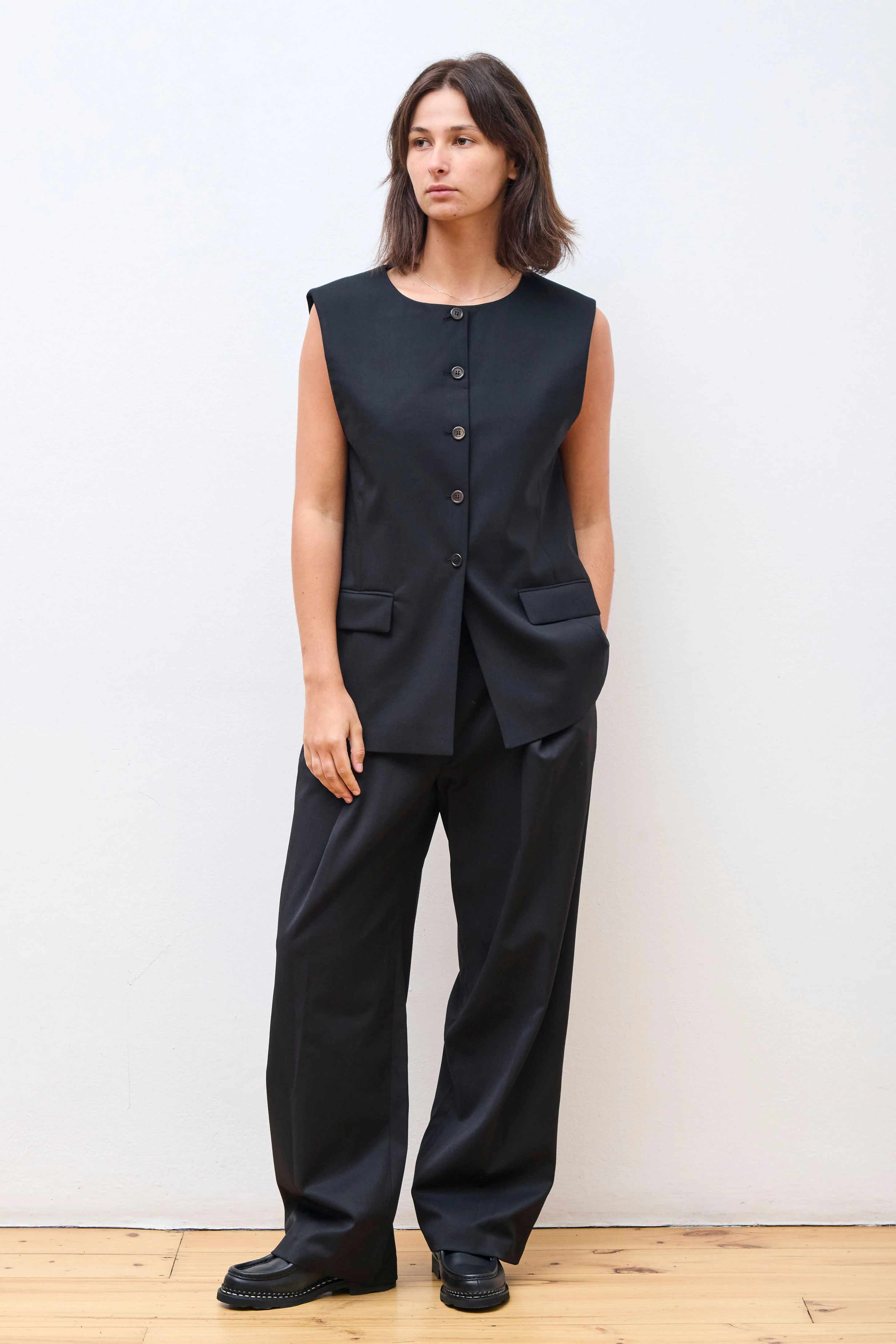 Oversized Button Up Vest Black - Image 6