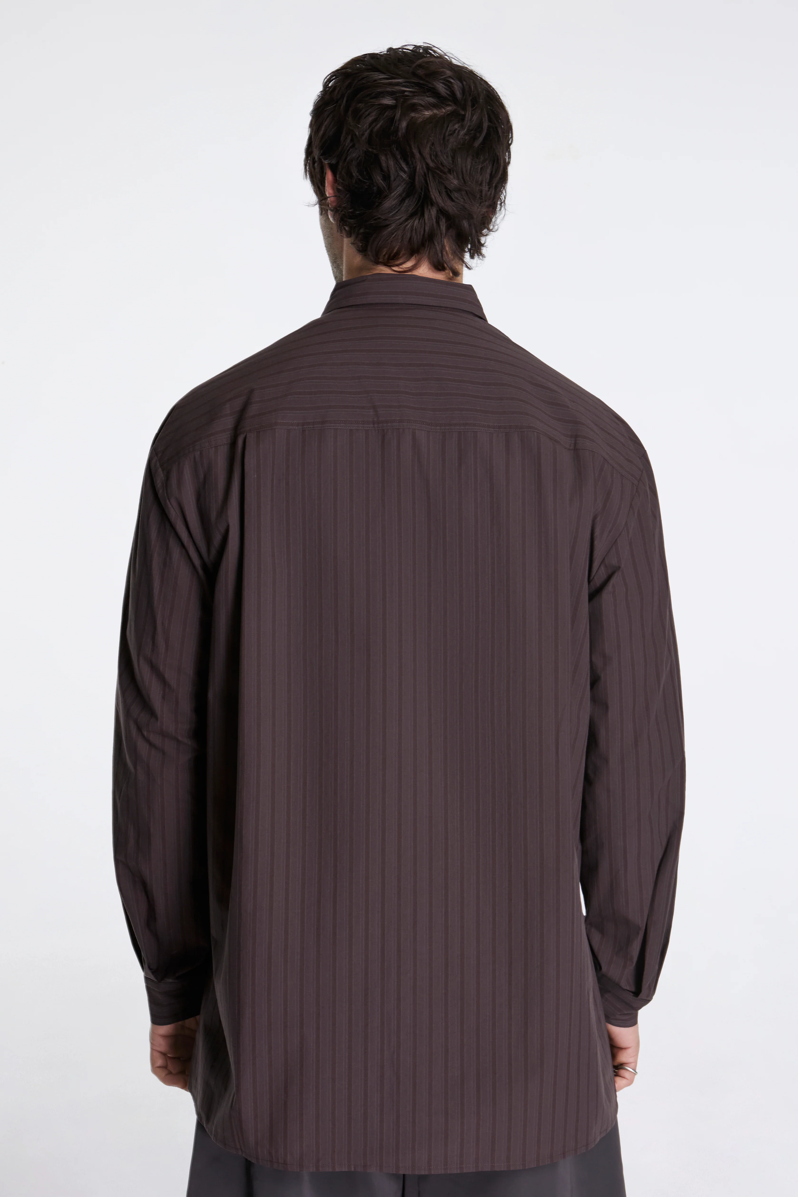 Stripe Square Pocket Oversized Shirts Brown - Image 4
