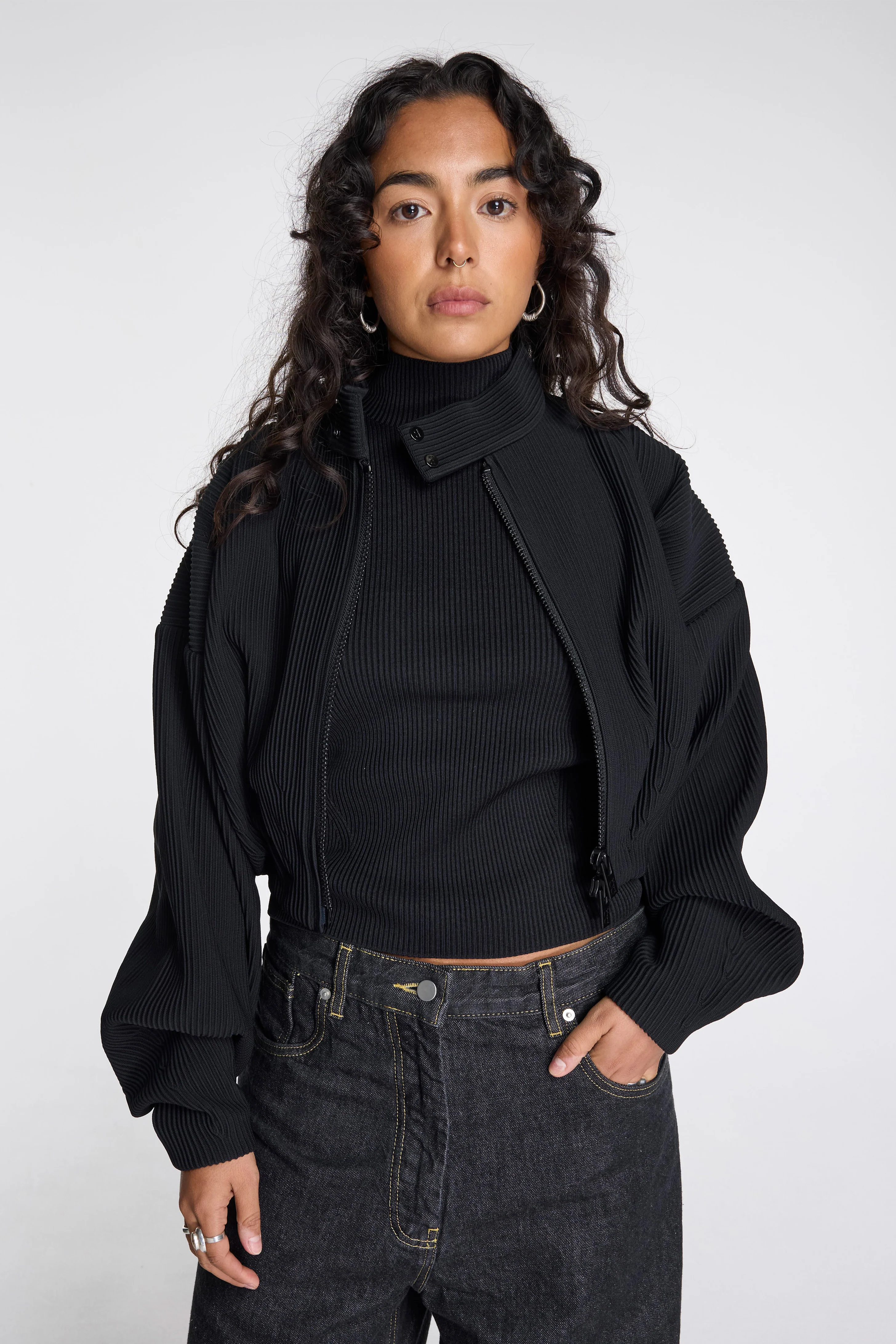 Hypha Cropped Bomber Jacket Black - Image 2