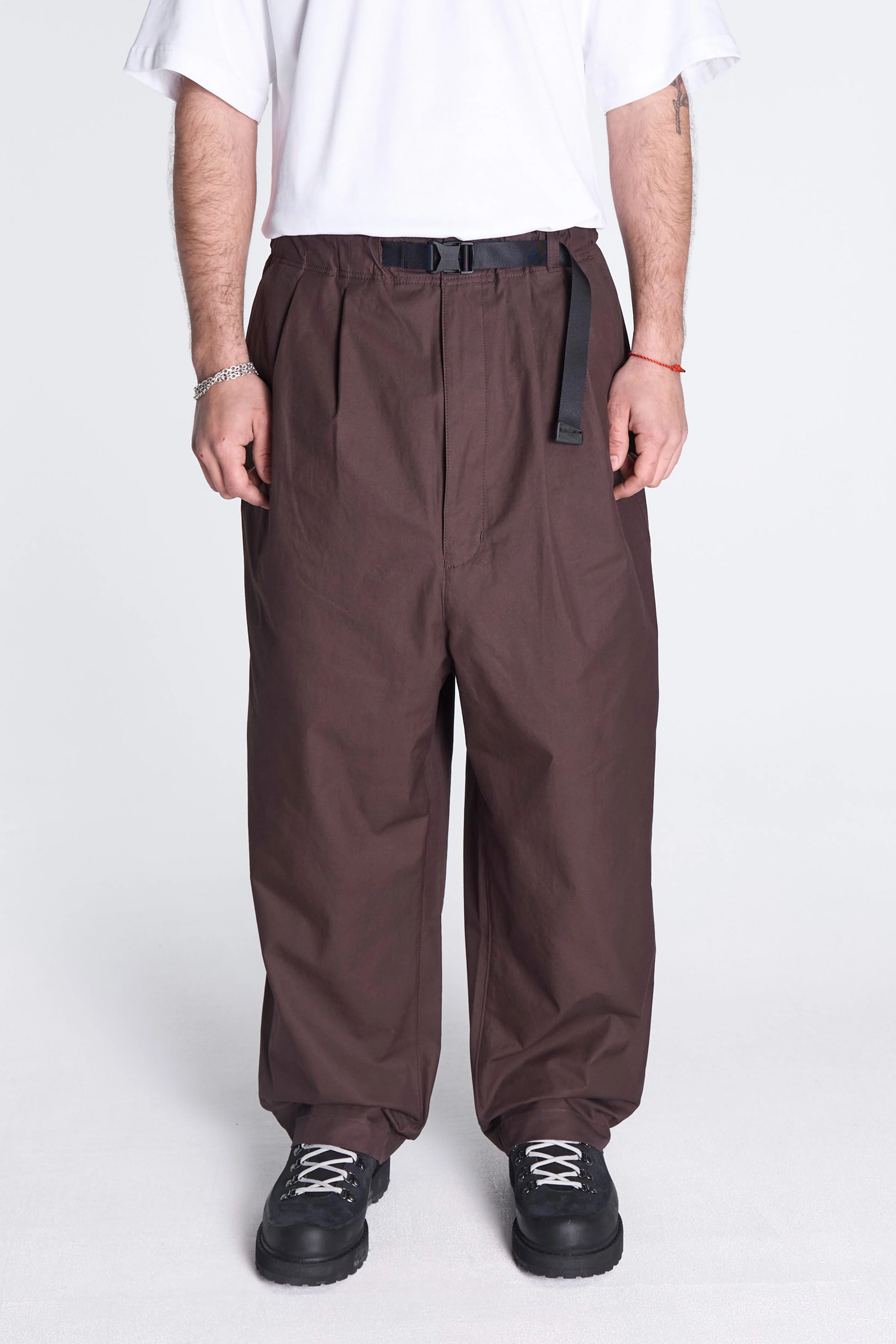 Cotton Twill Belted Pant Dark Brown