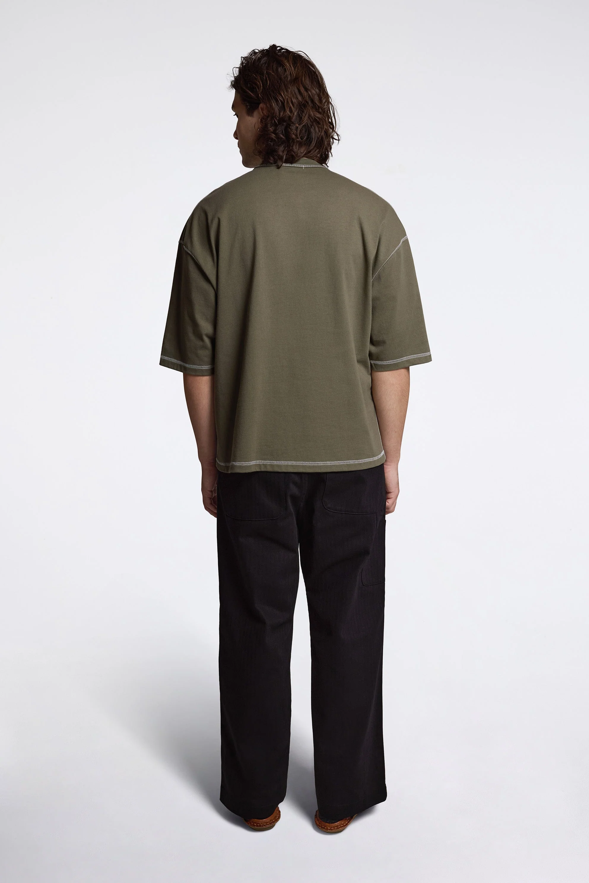 Contrast Stitch T-Shirt Khaki - Image 6