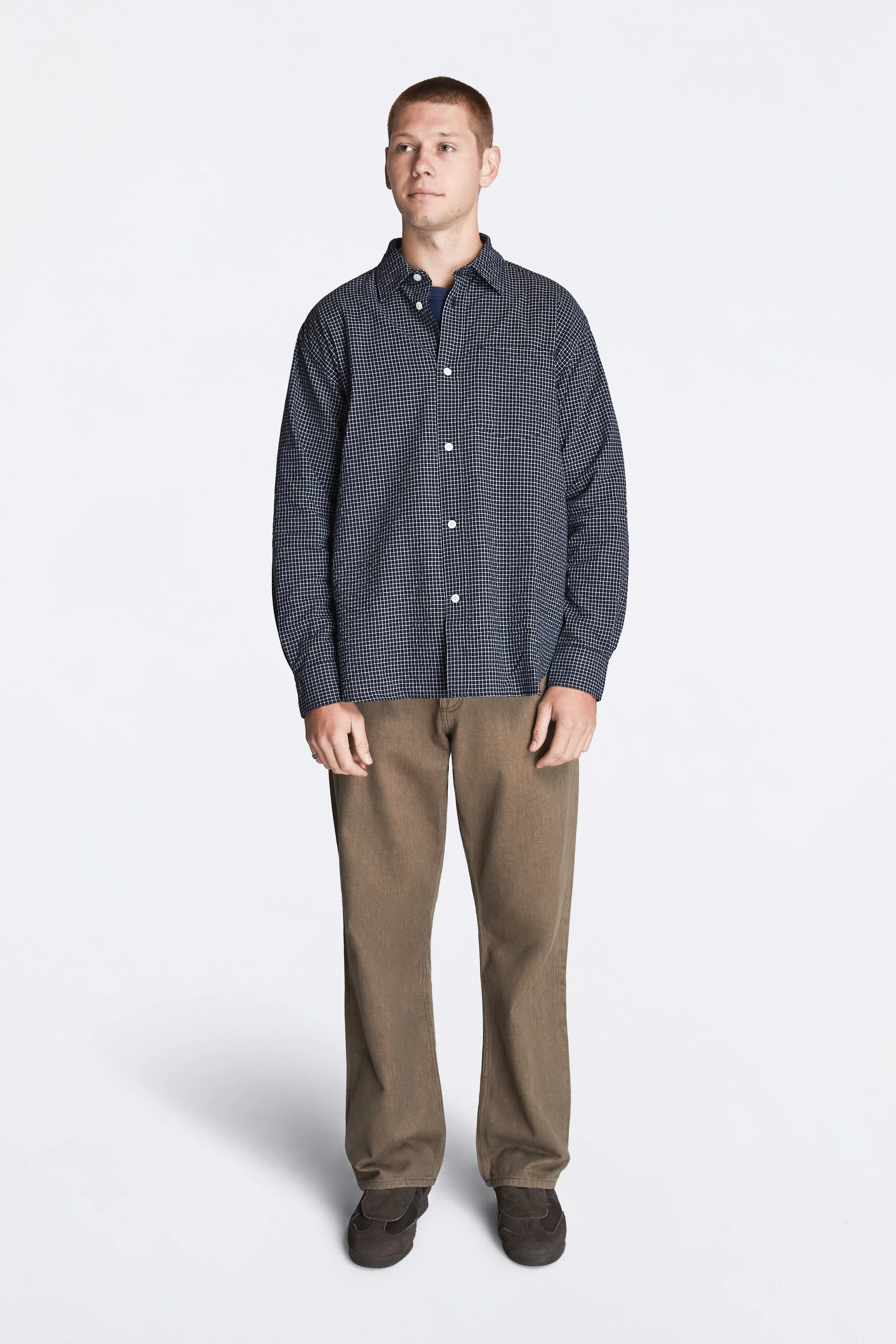 Espevik Check Oversized Shirt Dark Navy