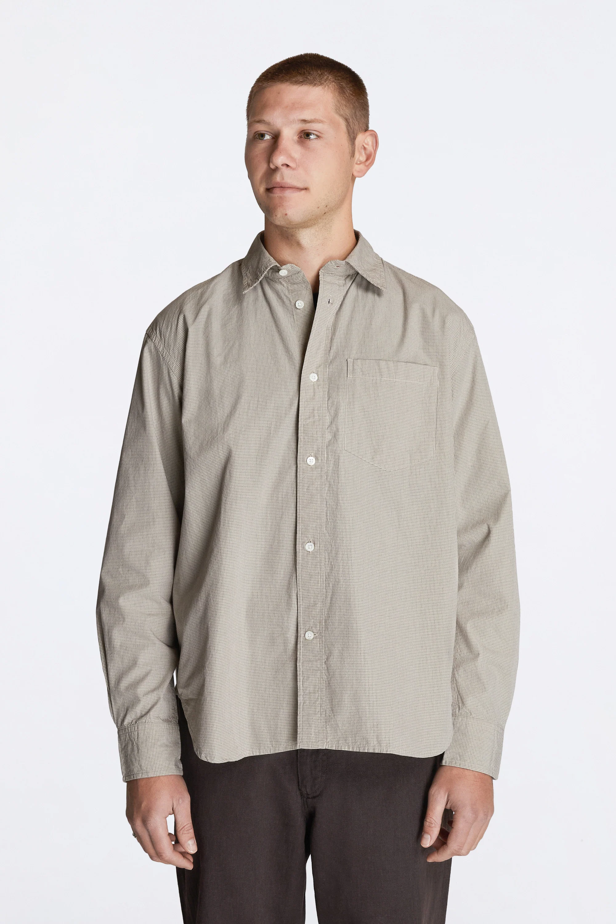 Espevik Oversize Micro Poplin Check Shirt Oatmeal