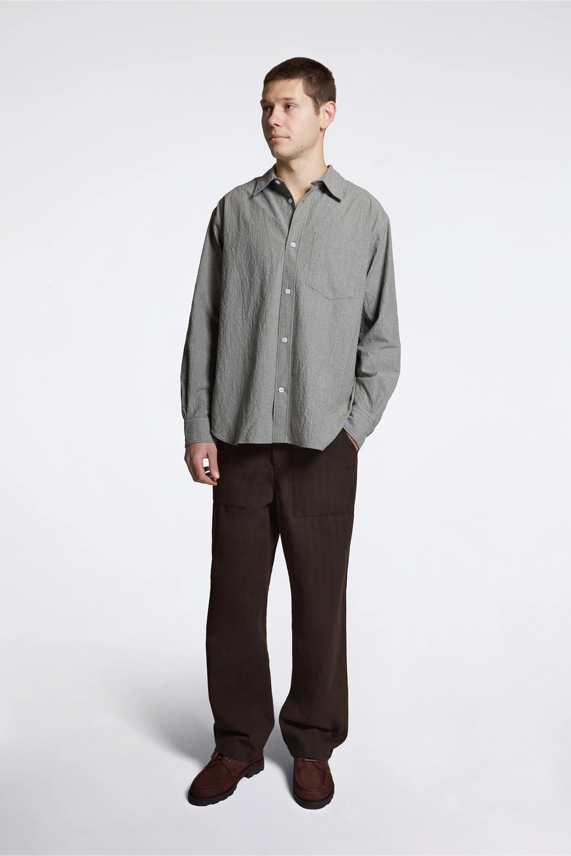 Falster Oversized Textured Stripe Shirt Vetiver - Image 7