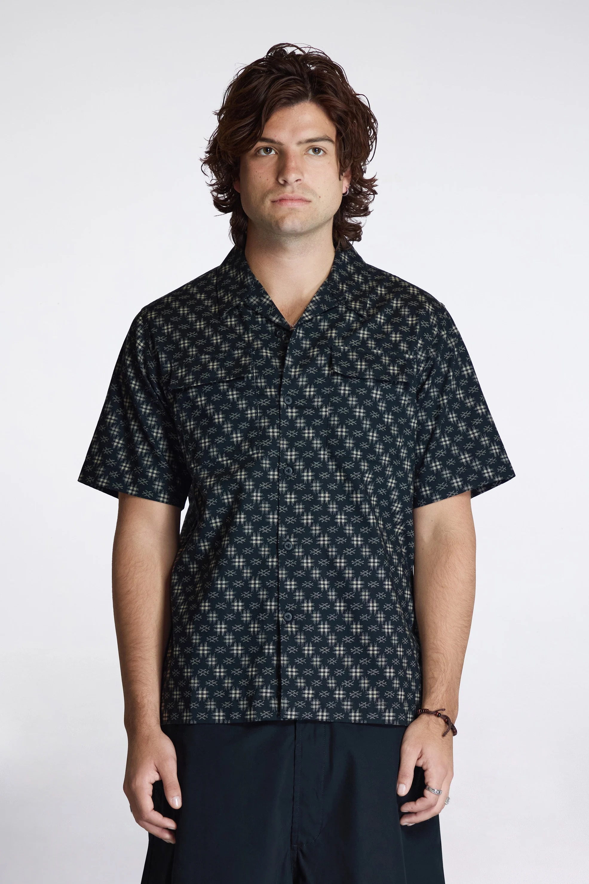 Kasuri Cuban Collar Shirt Sumi Black