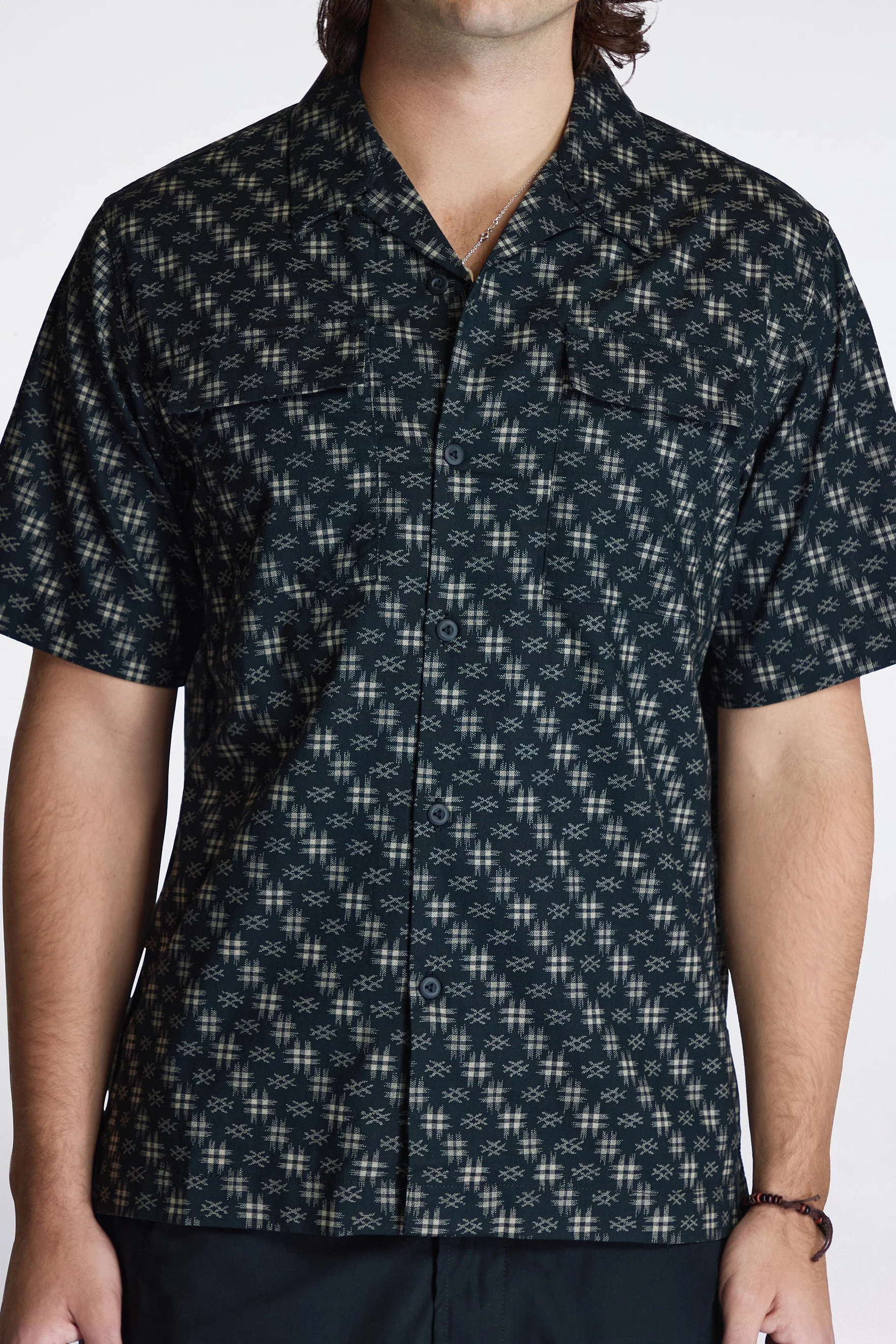 Kasuri Cuban Collar Shirt Sumi Black - Image 3