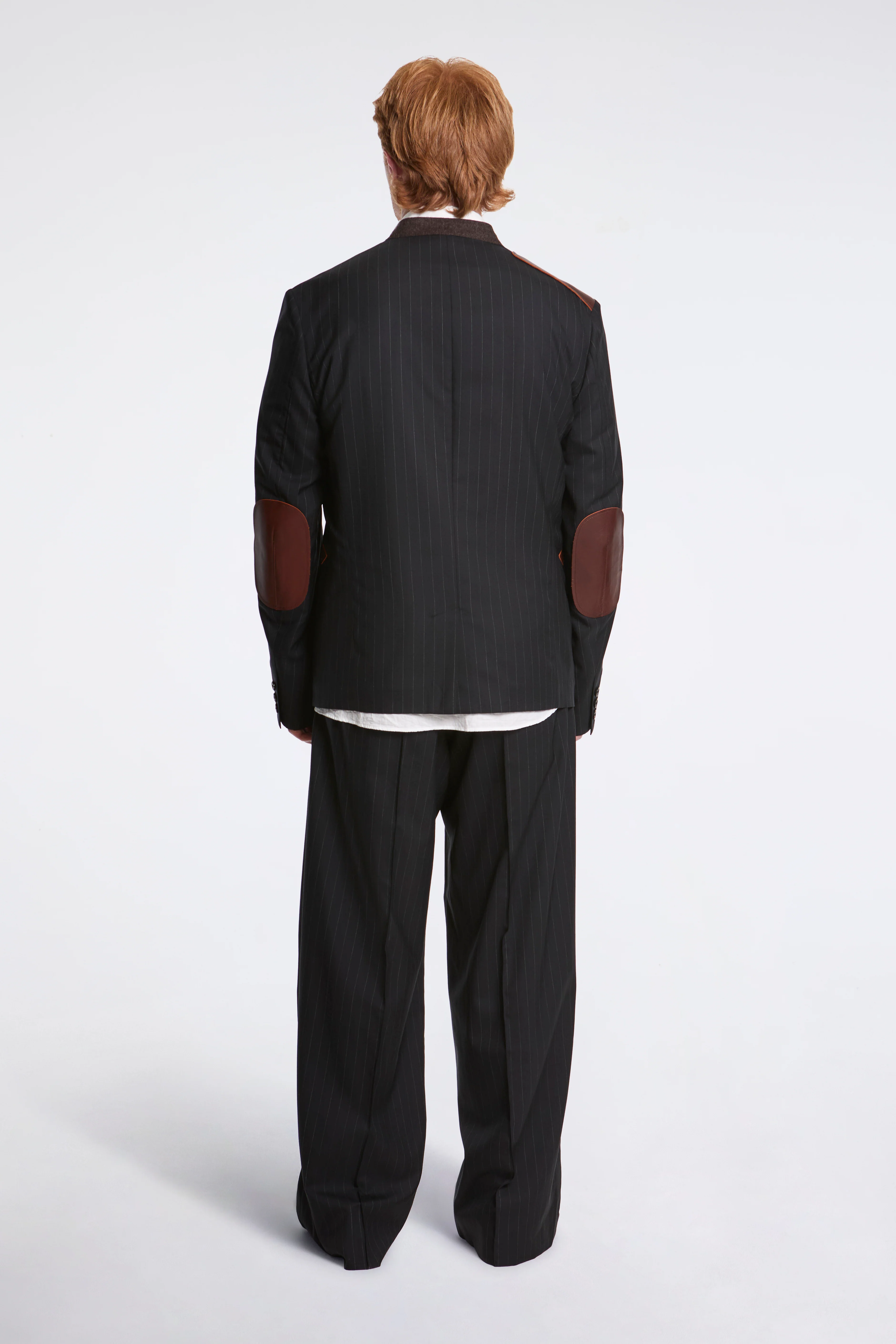 Leather-Patch No-Collar Jacket Black - Image 9