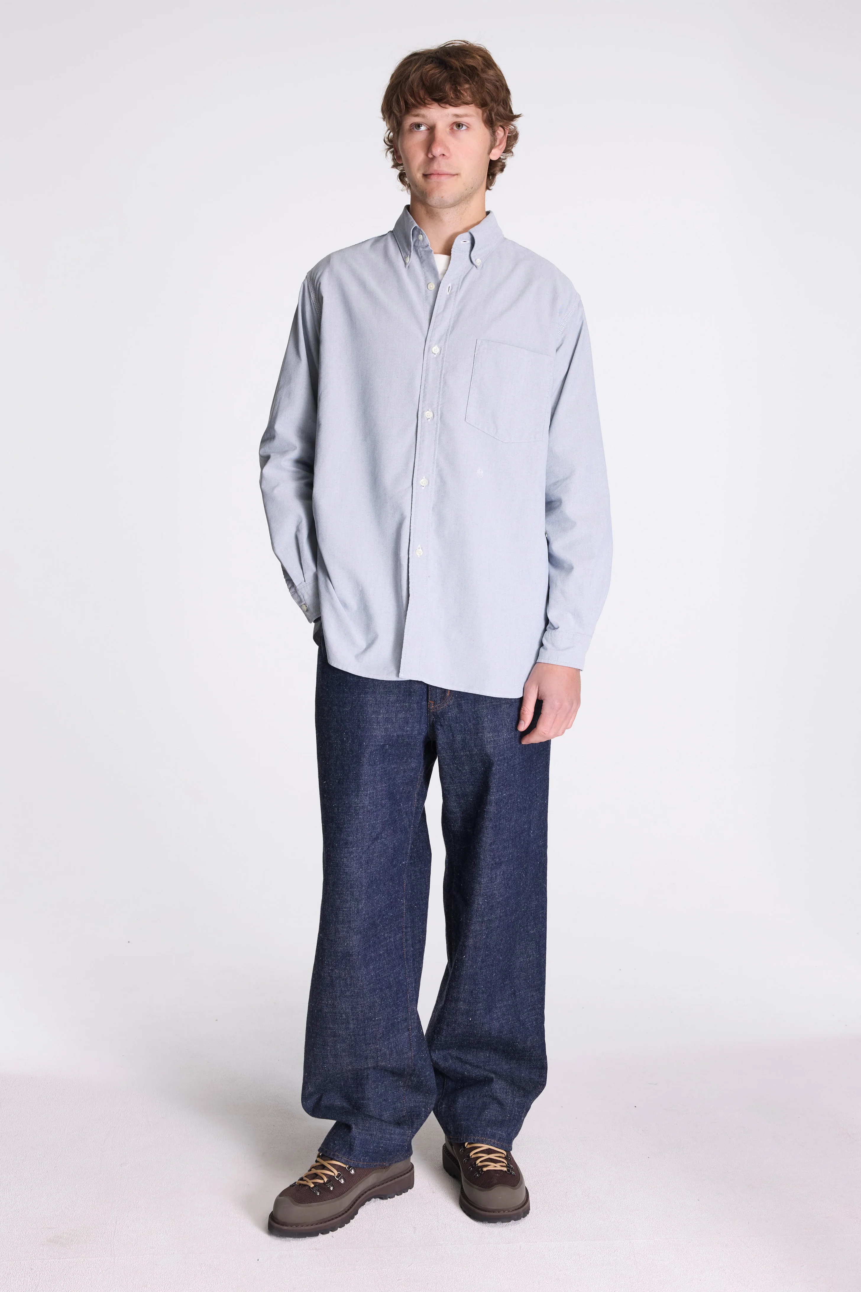Button Down Wind Shirt Grayish Navy
