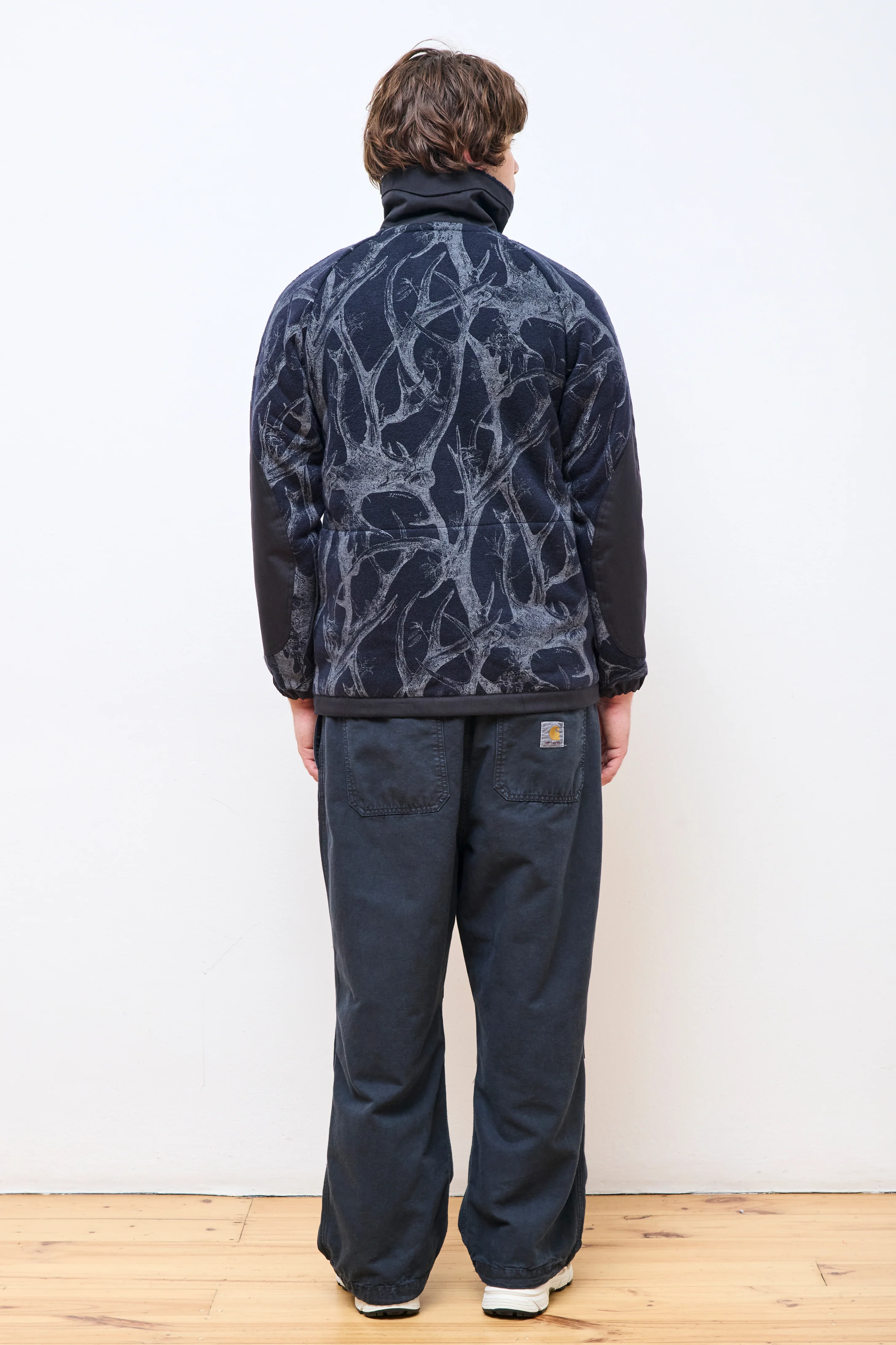 Horn Tree Print Wool Boa Jacket Navy - Image 6