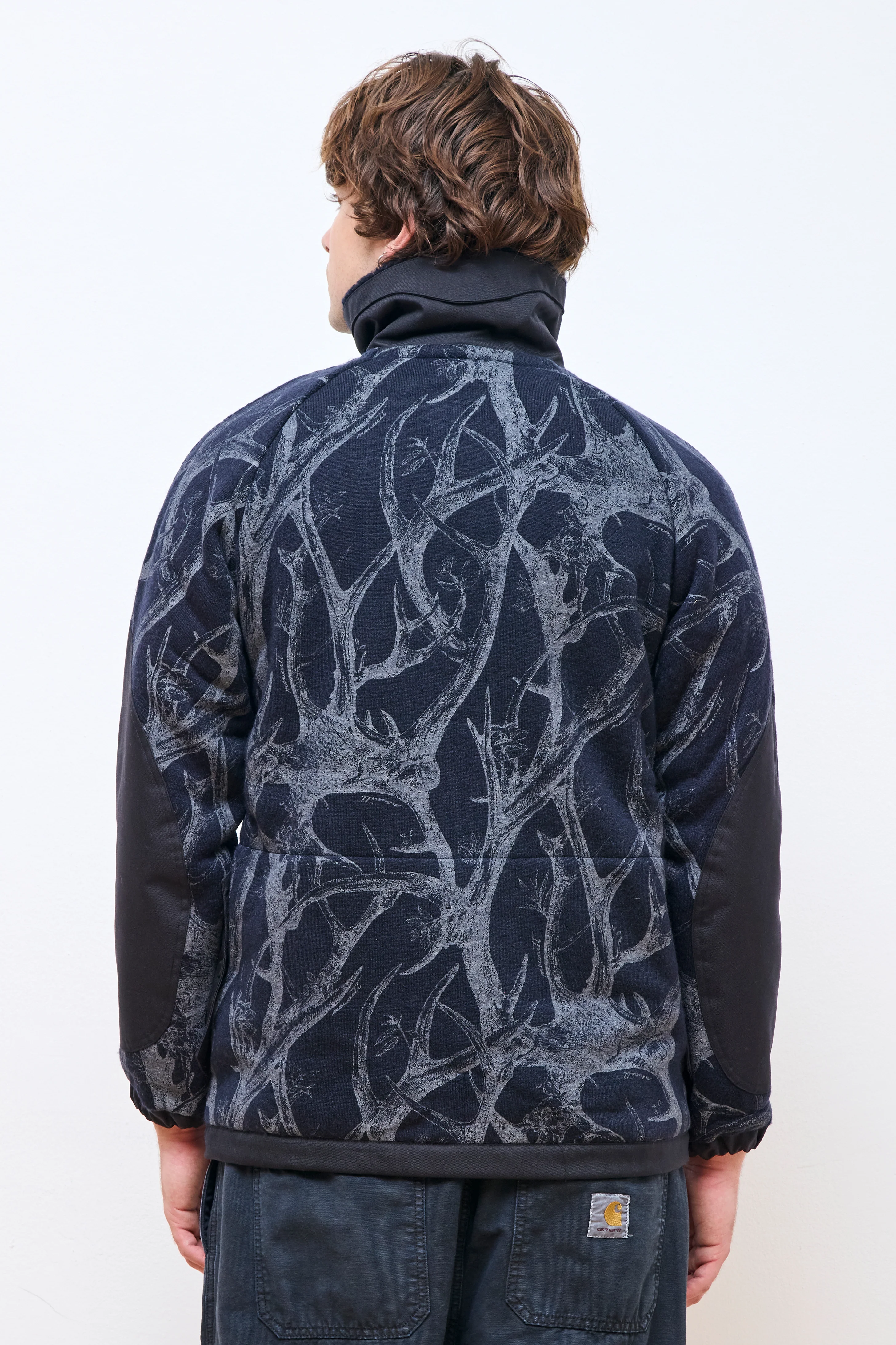 Horn Tree Print Wool Boa Jacket Navy - Image 7