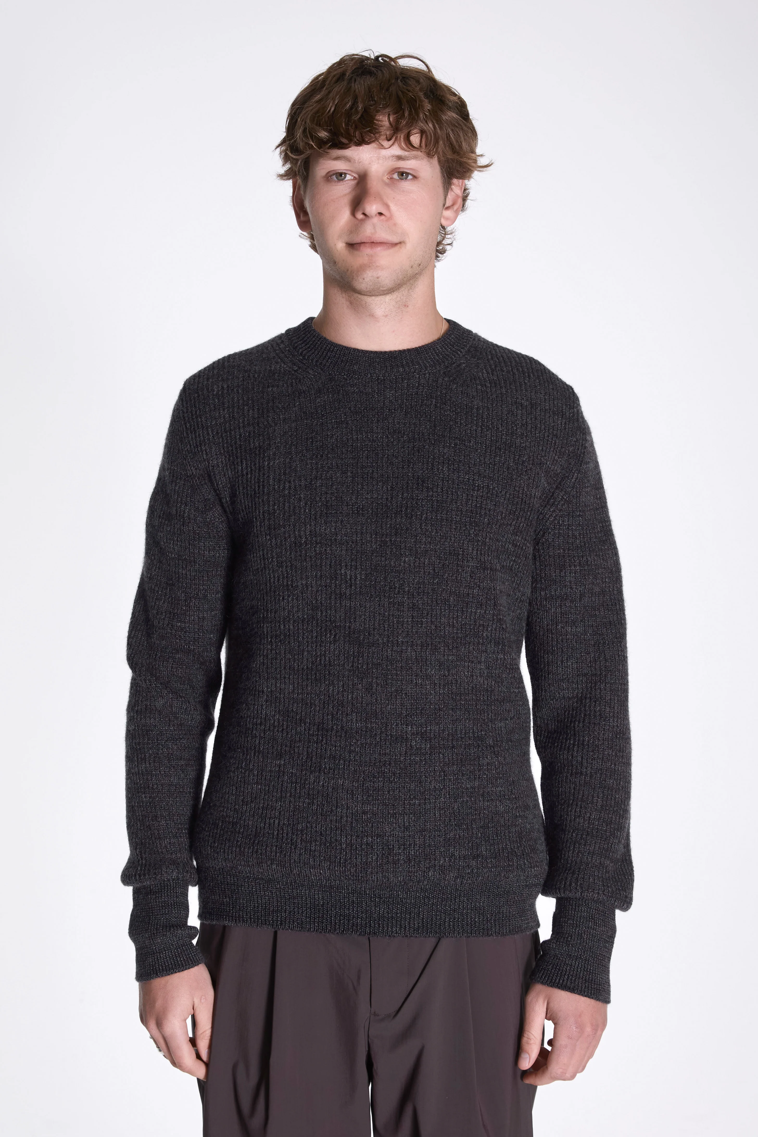 Henning Cotton Wool Rib Sweater Dark Grey Melange
