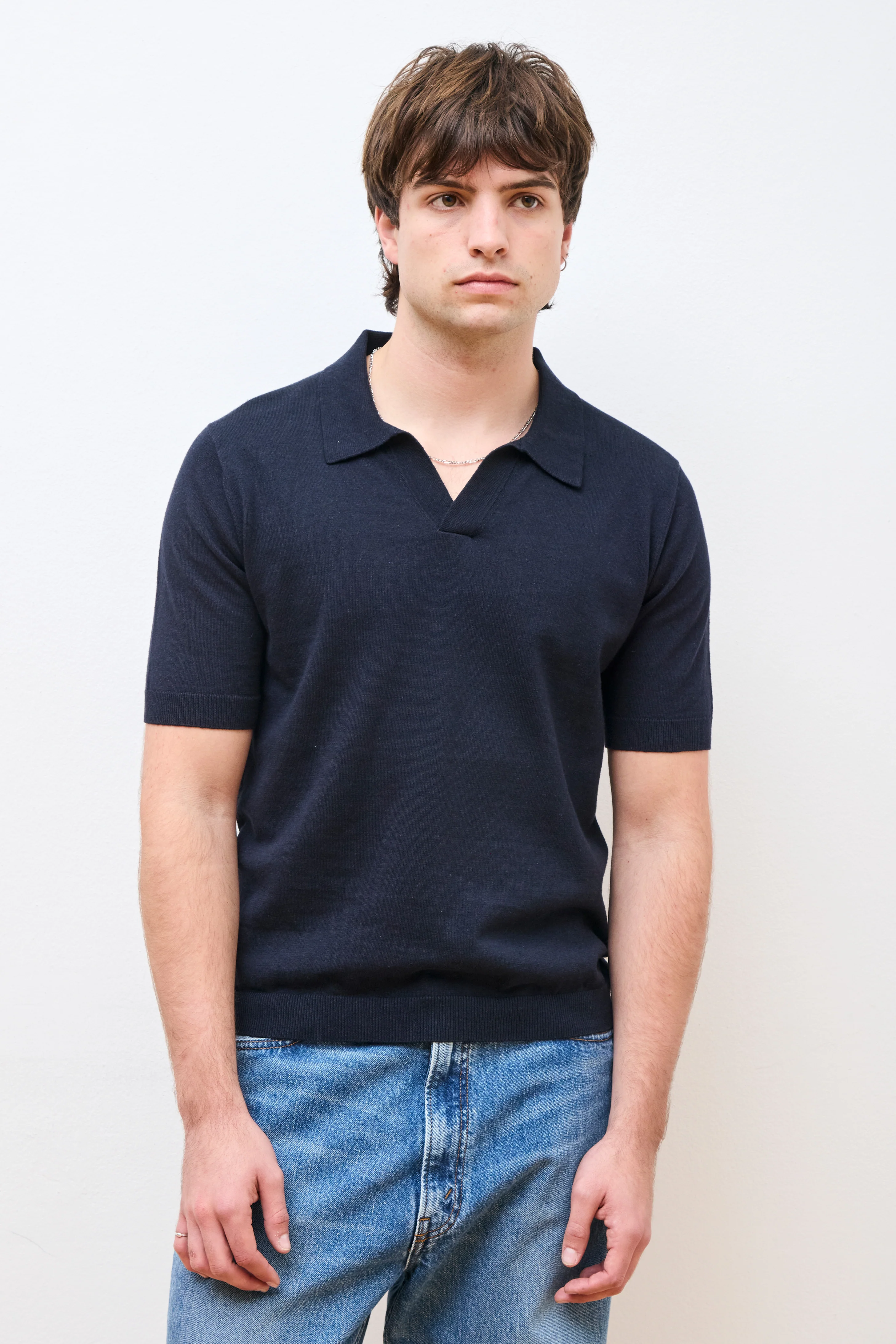 Leif Cotton Linen Polo Dark Navy - Image 2