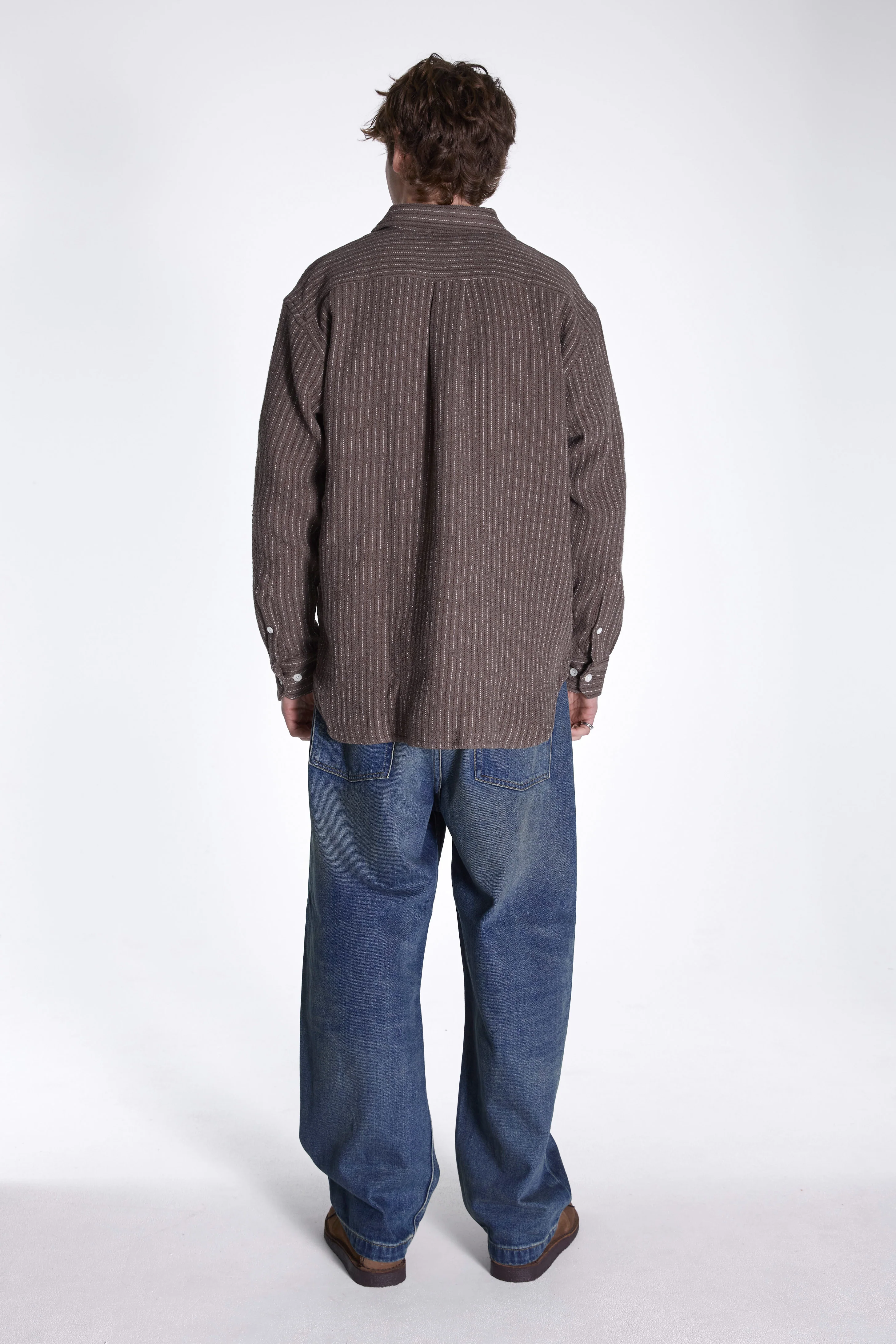 Ole Oversized Wool Stripe Shirt Seal Brown - Image 5