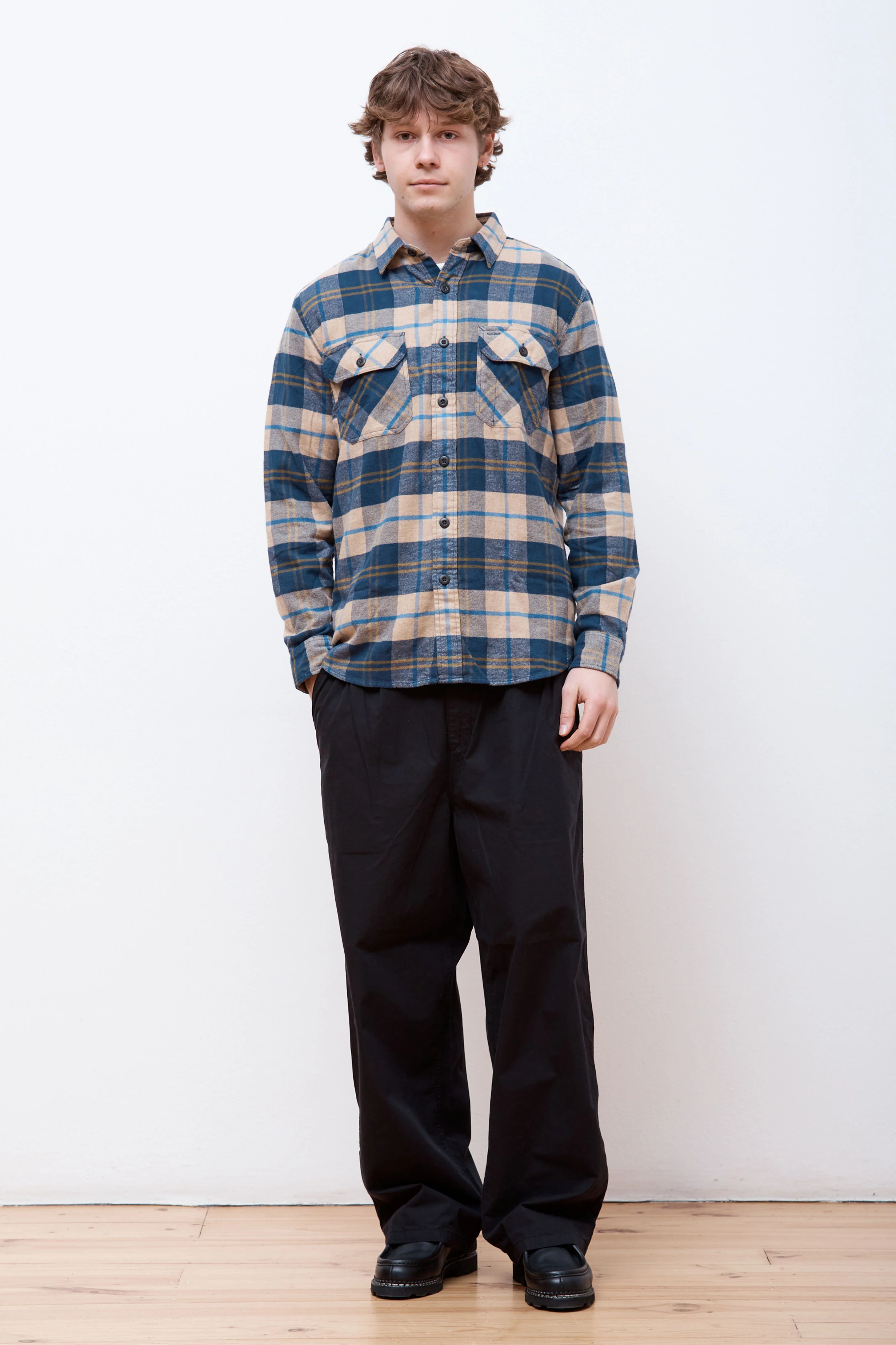 Burnside Flannel Shirt Tan/Navy/Bronze Plaid - Image 7