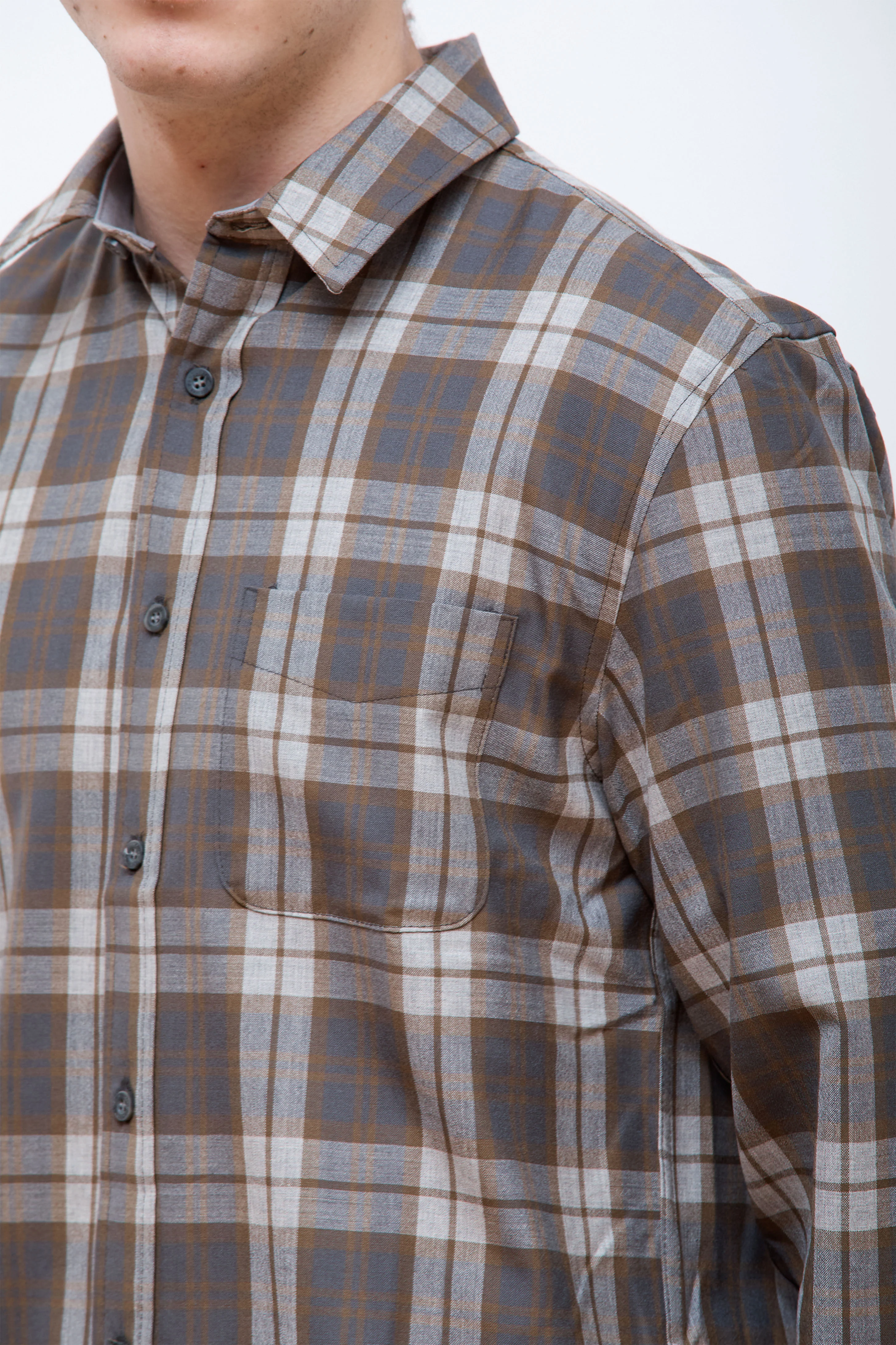 Merino Lodge Shirt Olive/Grey Mix Plaid - Image 3