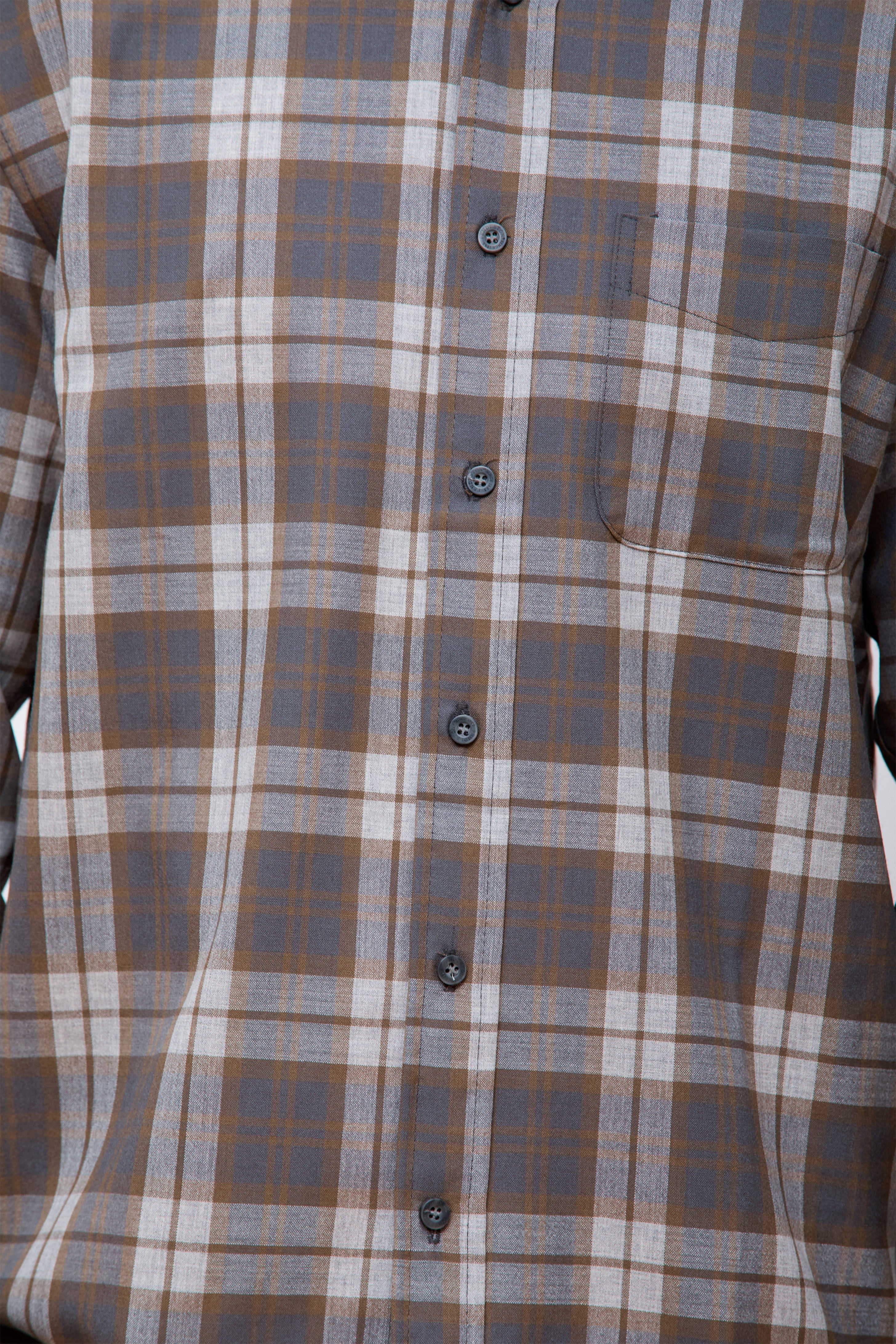 Merino Lodge Shirt Olive/Grey Mix Plaid - Image 4