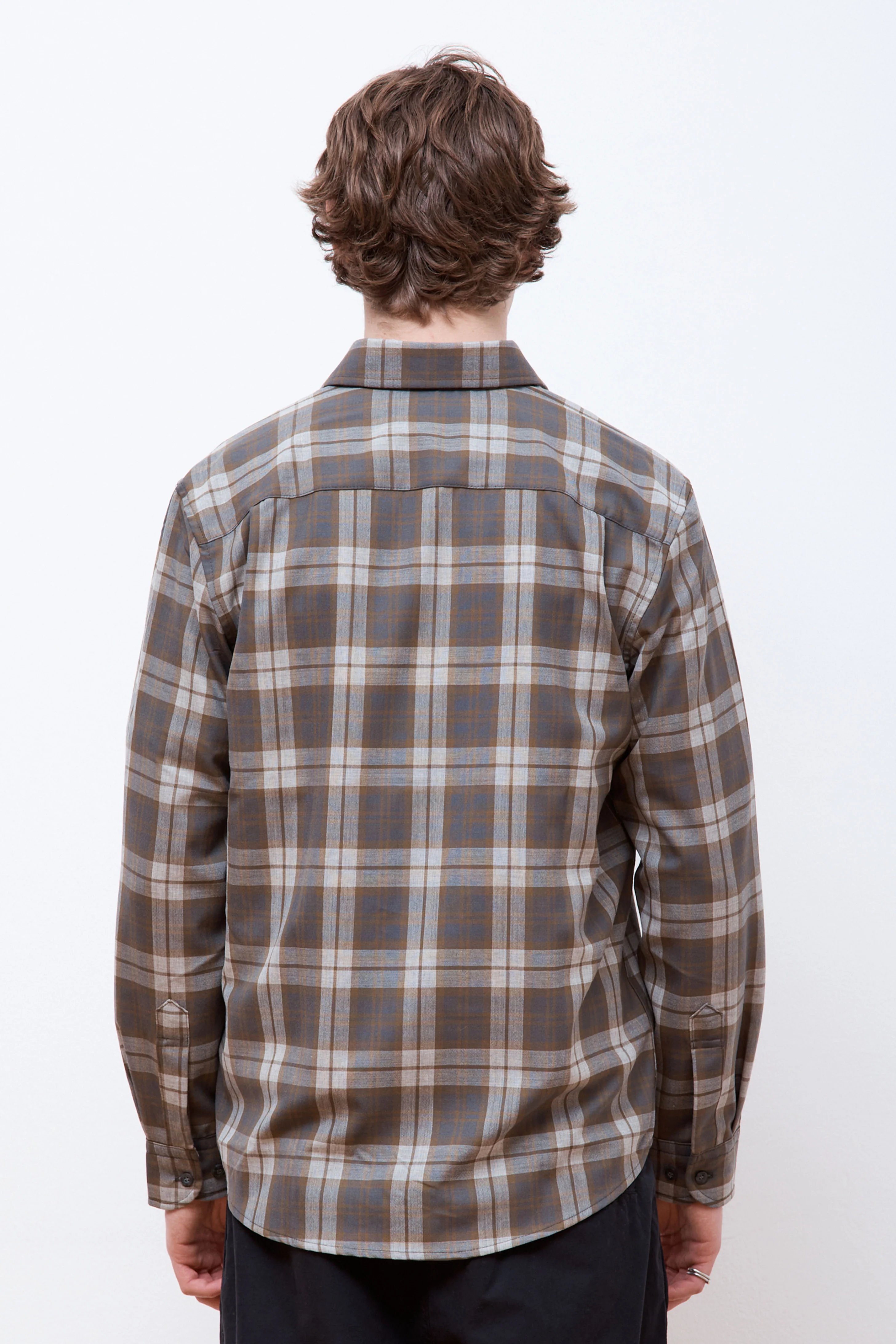 Merino Lodge Shirt Olive/Grey Mix Plaid - Image 5