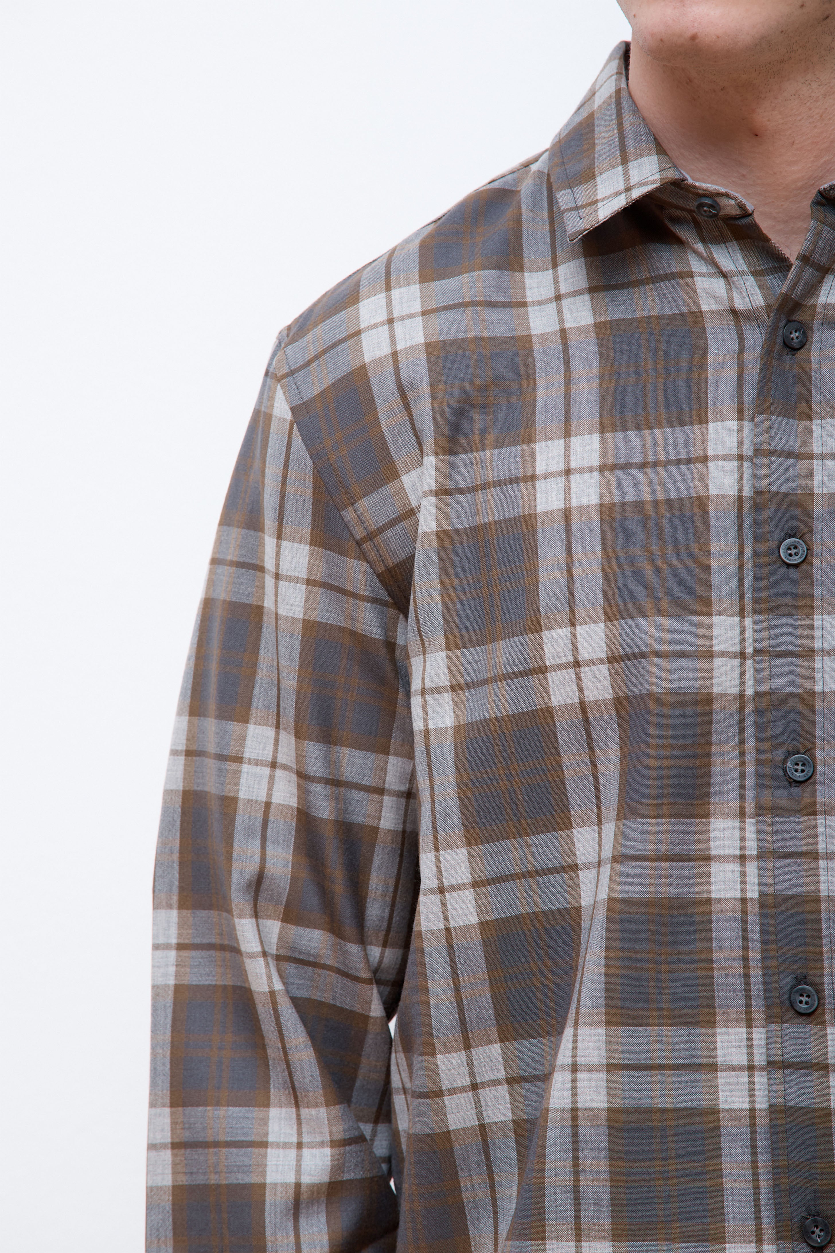 Merino Lodge Shirt Olive/Grey Mix Plaid - Image 6