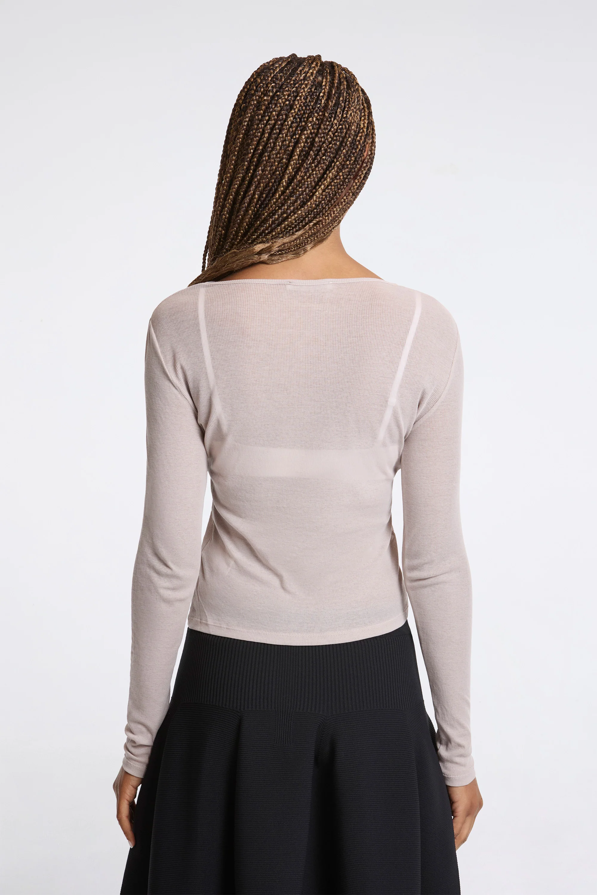 Ribbed Round T-Shirt Beige - Image 2