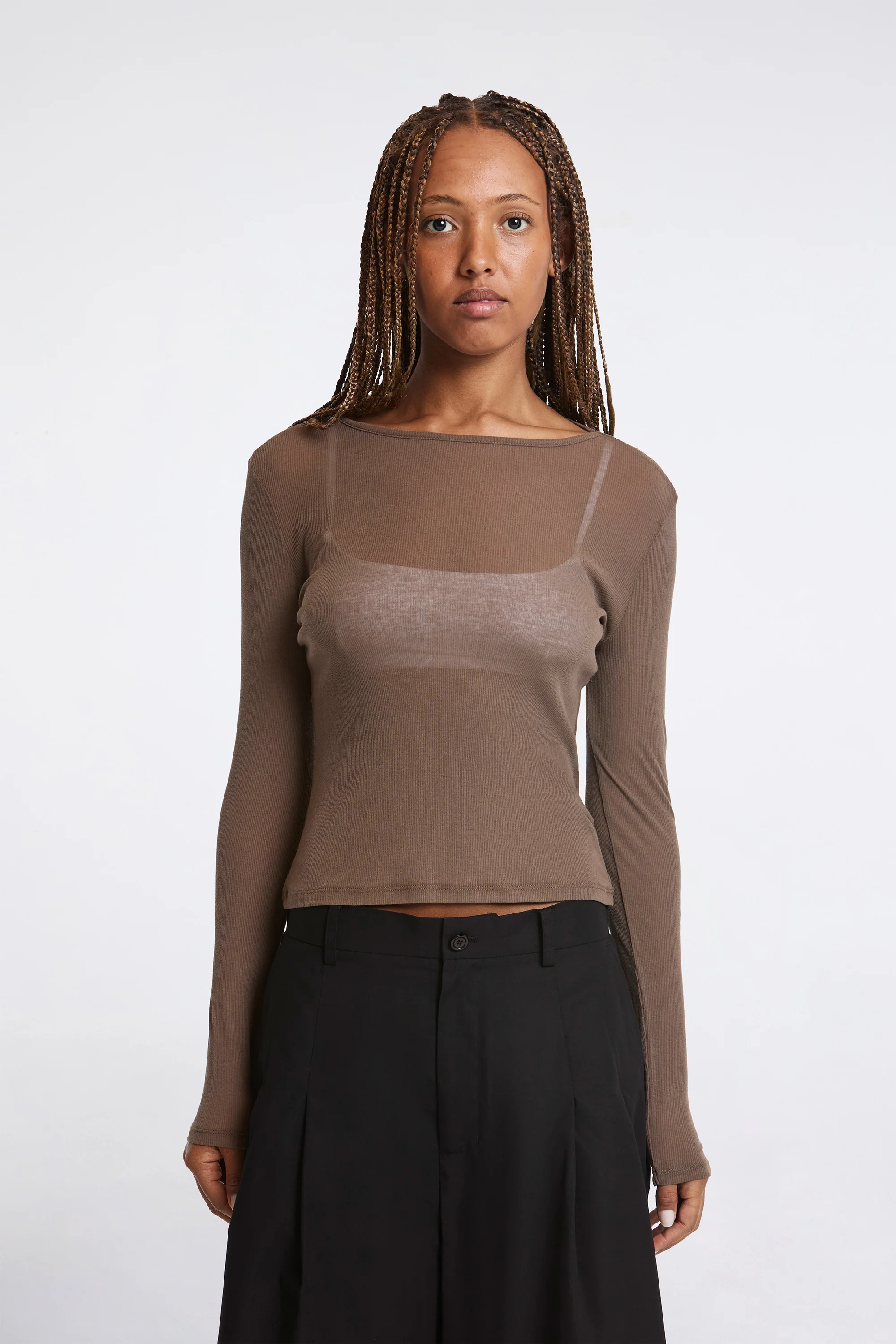 Ribbed Round T-Shirt Brown