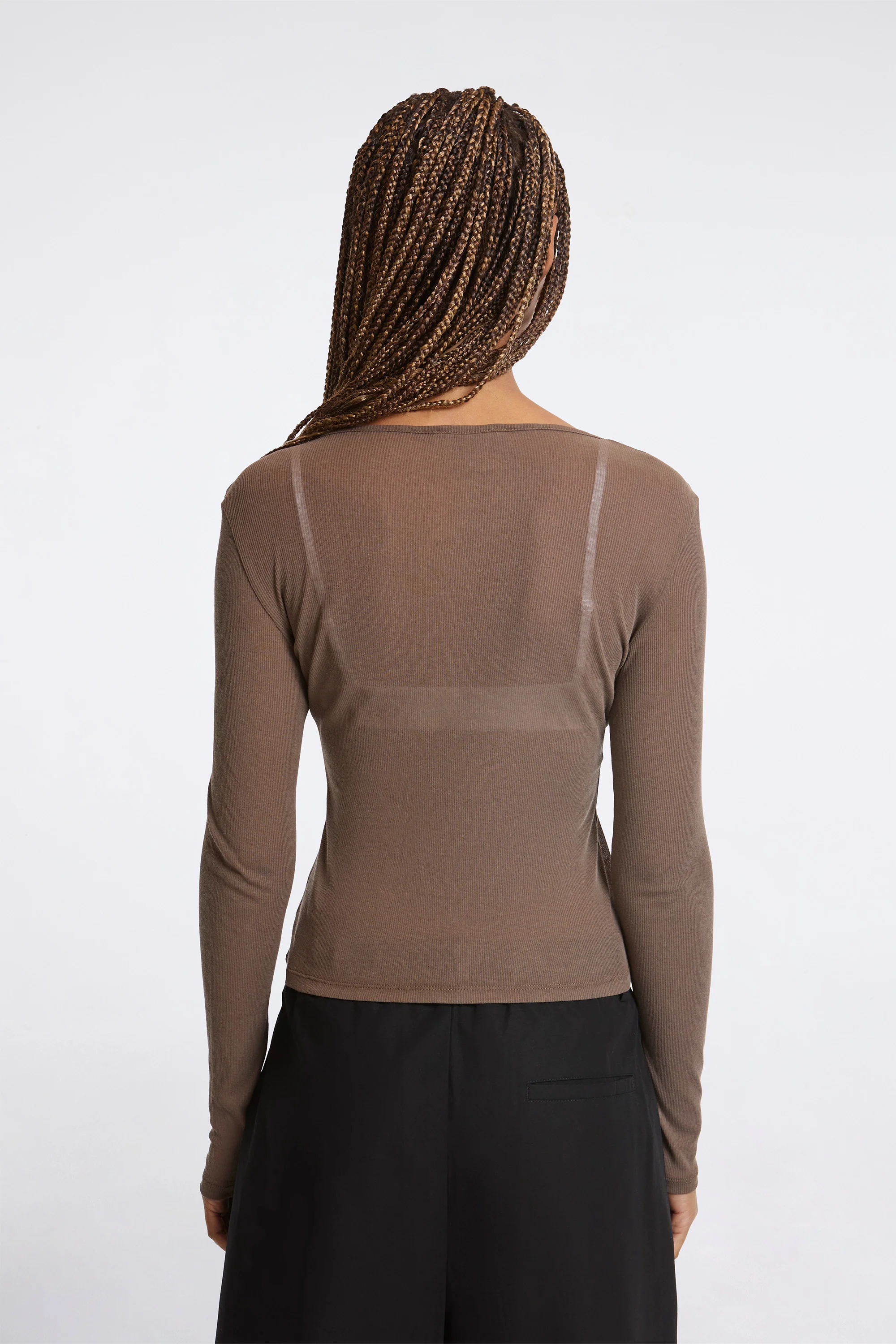 Ribbed Round T-Shirt Brown - Image 2