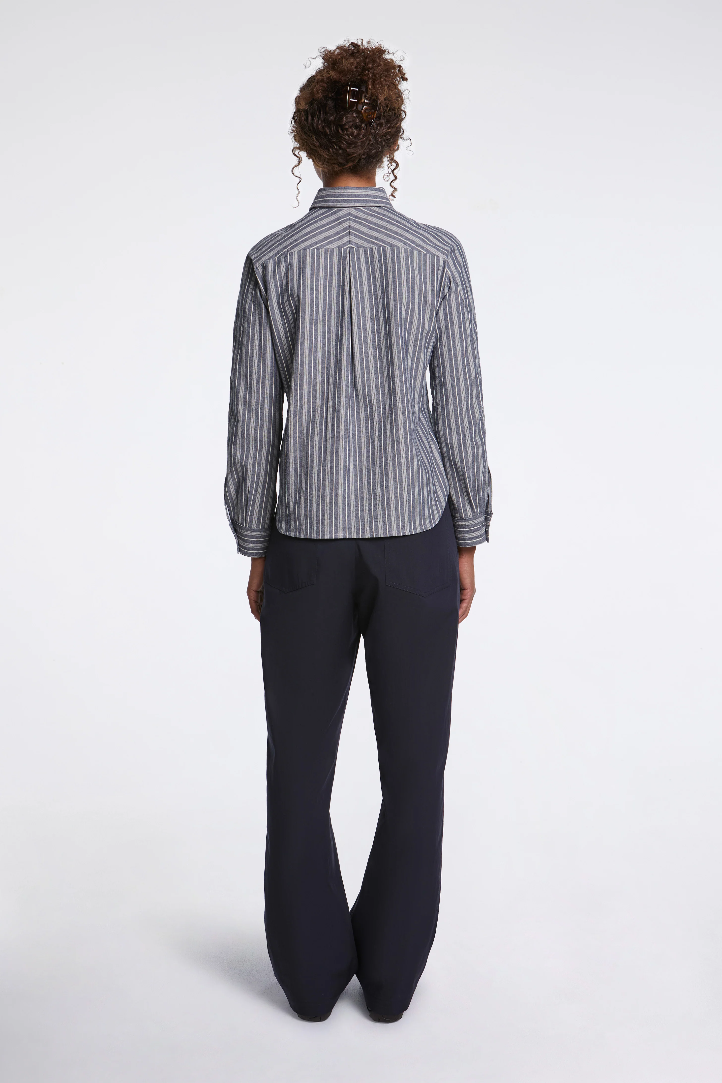 Ruched Placket Shirt Indigo Stripe - Image 6