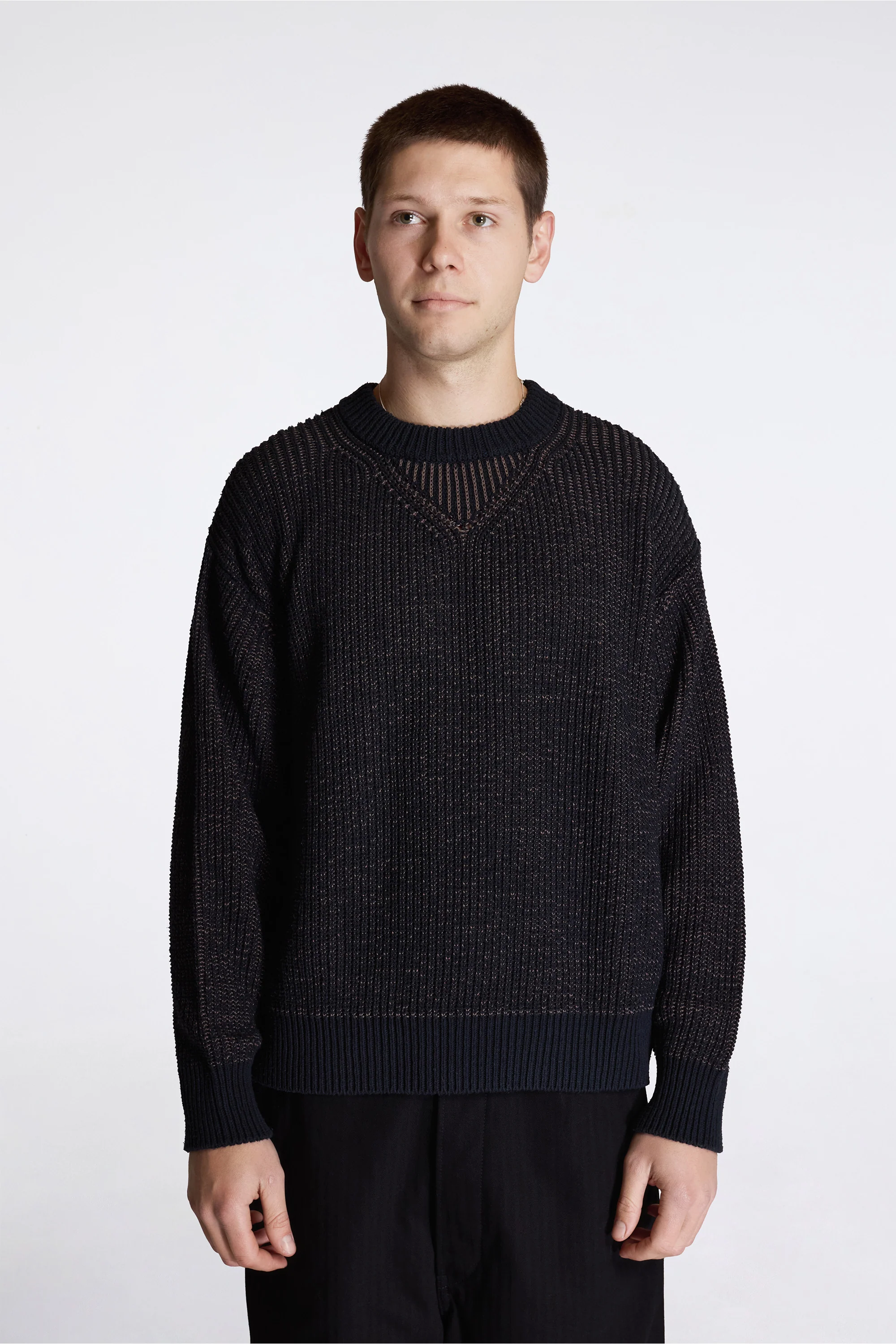 Silk Ribbed Crew Black
