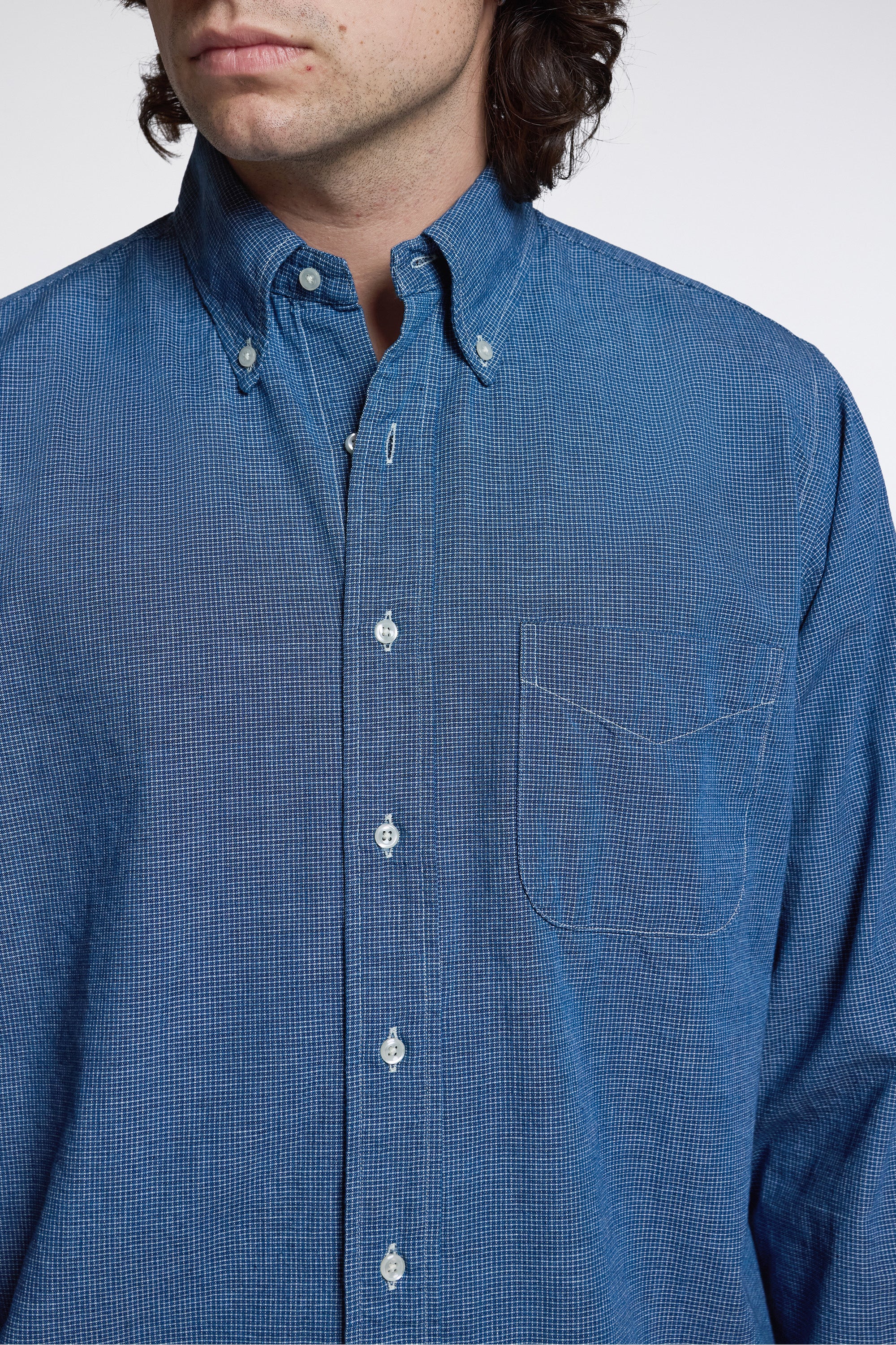 Small Check Indigo Chambray Standard BD Shirt - Image 3