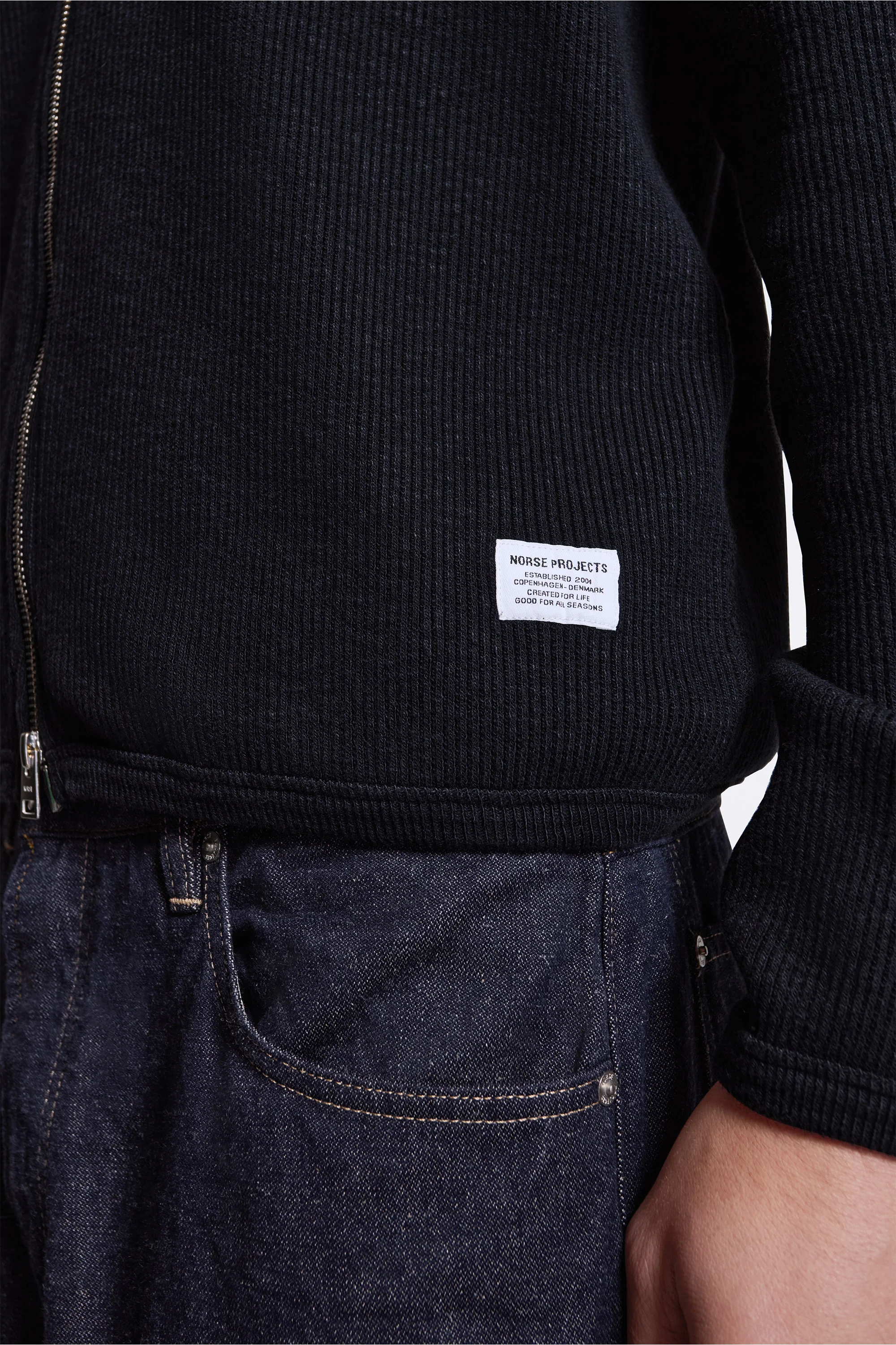 Teno Military Rib Zip Cardigan Black - Image 3