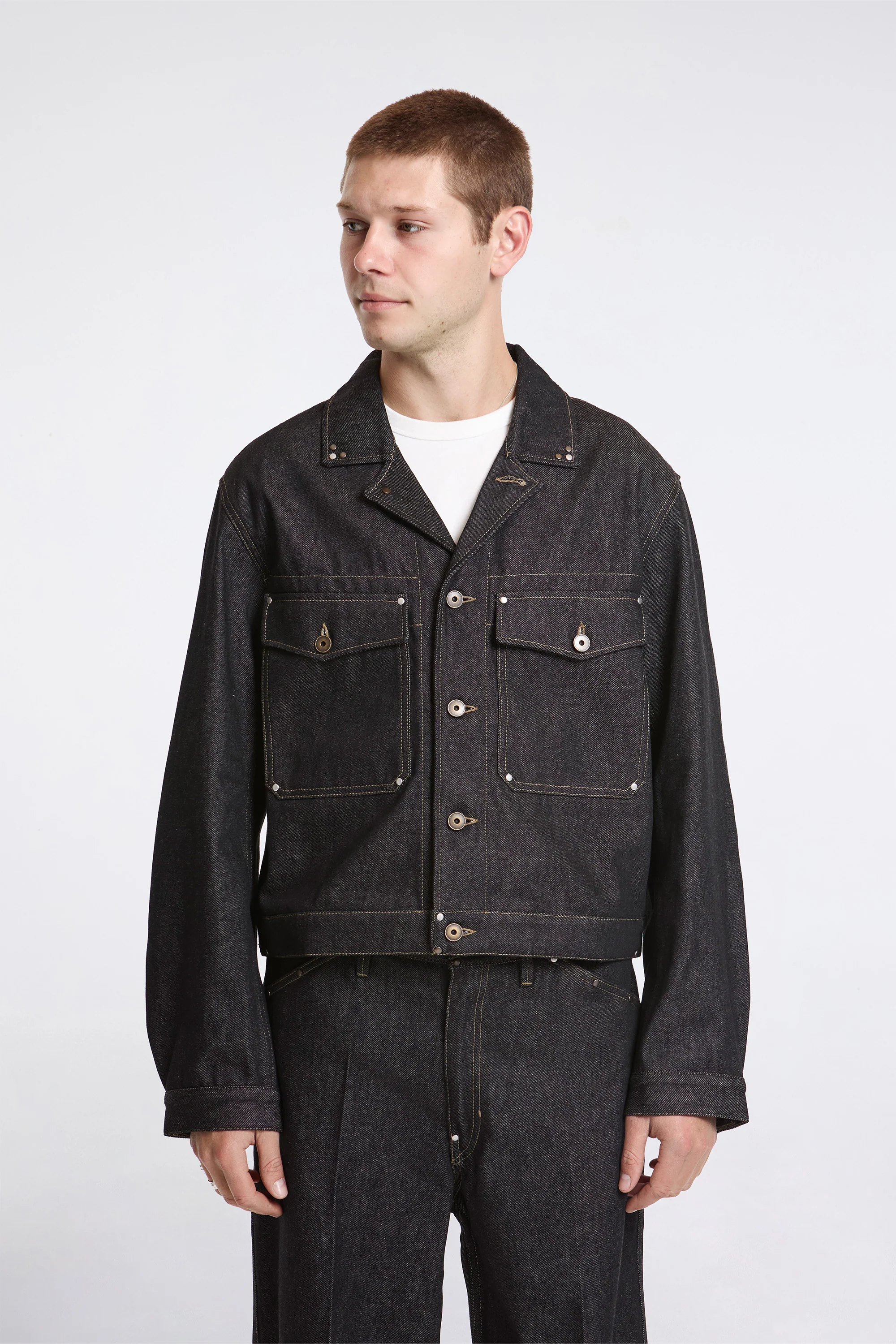 Trucker Jacket With Studs Slate