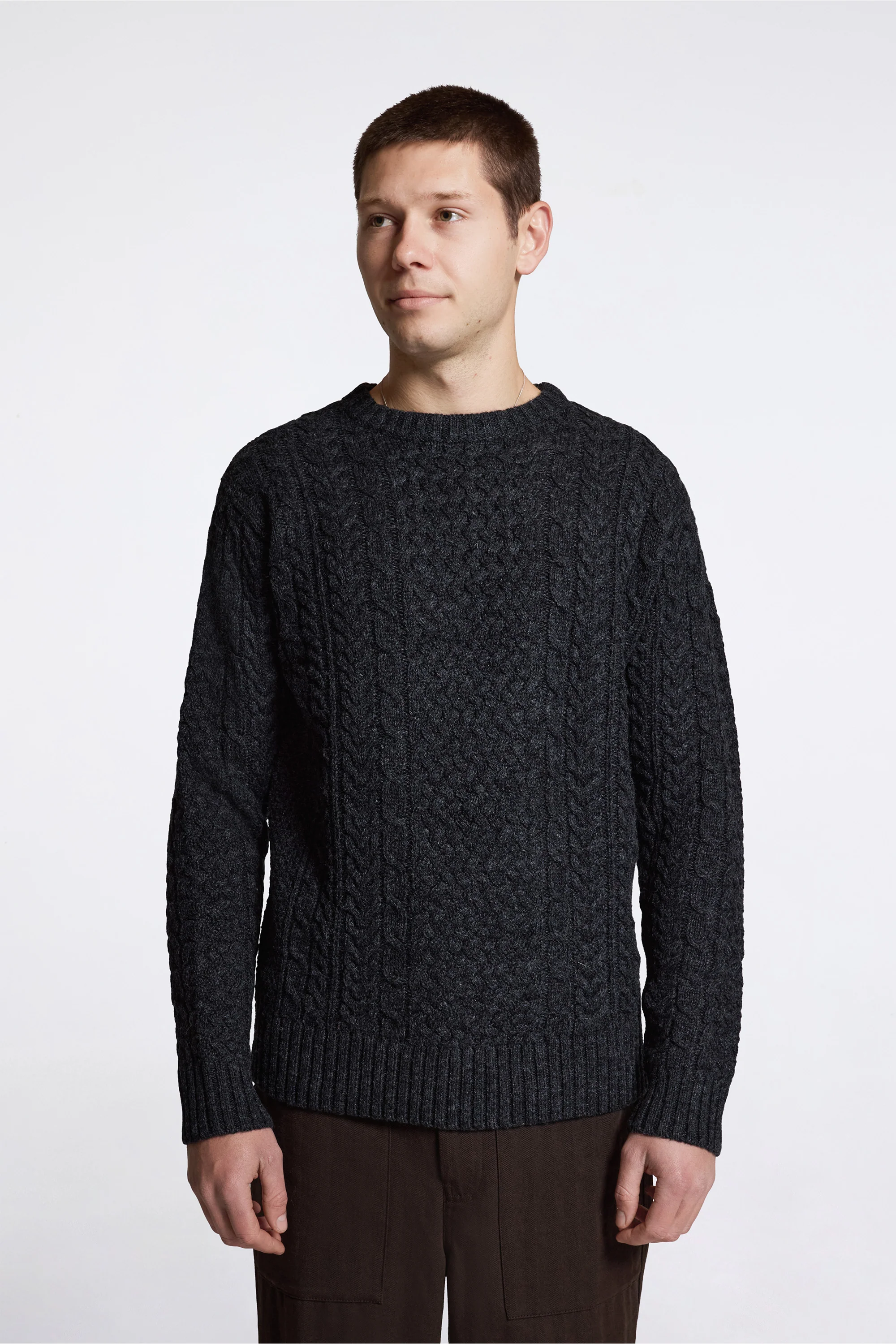 Wool Fisherman Sweater Black Heather