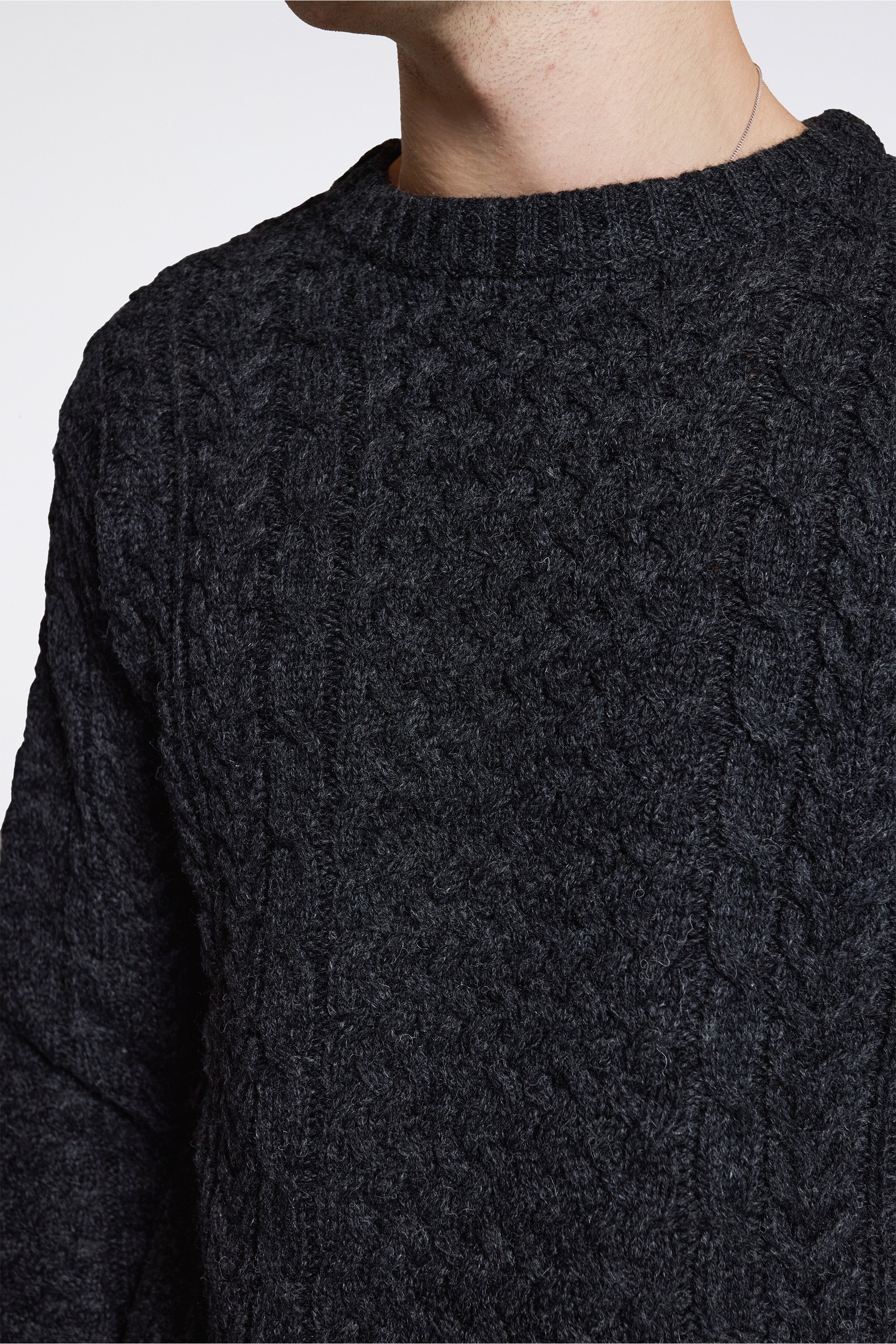 Wool Fisherman Sweater Black Heather - Image 3