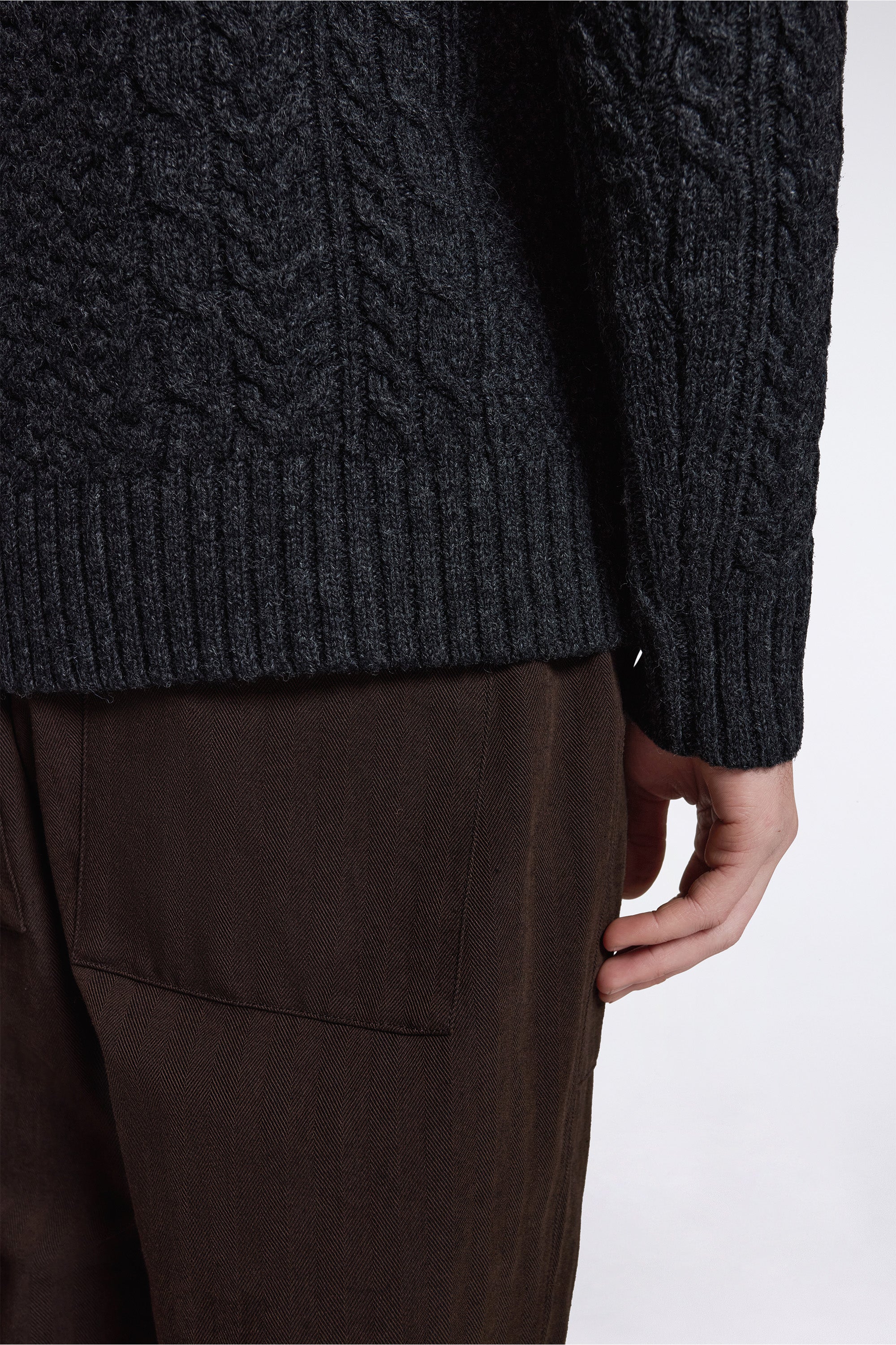 Wool Fisherman Sweater Black Heather - Image 5