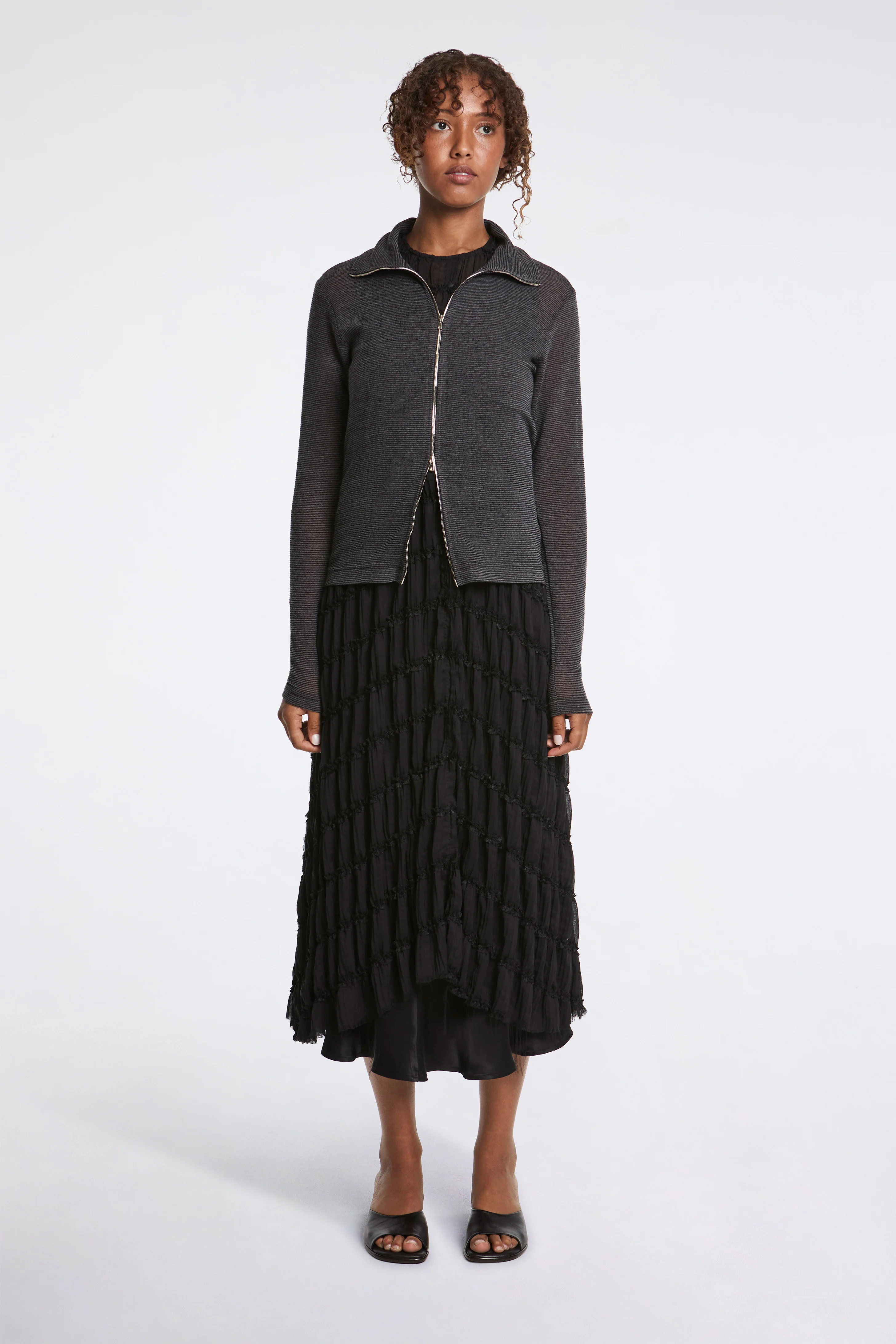 Zip Up Cardigan Charcoal - Image 5